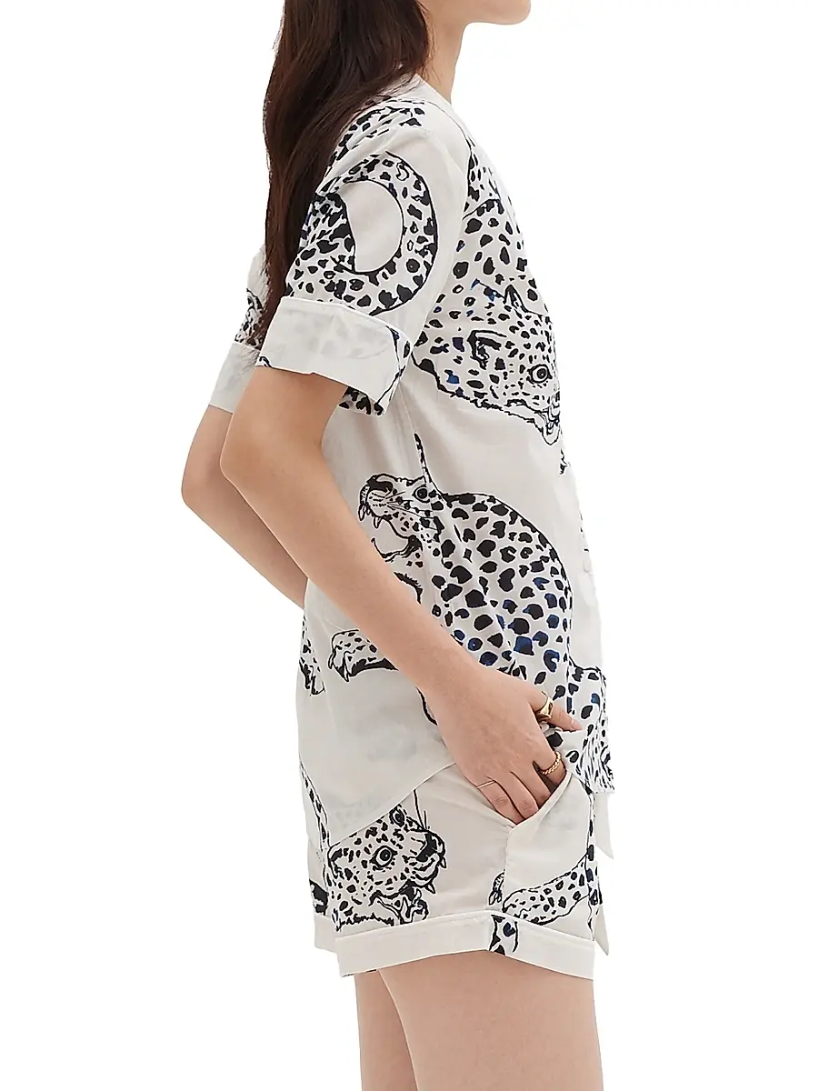 Desmond & Dempsey Women's Jaguar Print Cotton Short Pajama Set - Cream | Thumbnail 4 Desmond & Dempsey Women's Jaguar Print Cotton Short Pajama Set - Cream | Thumbnail 4