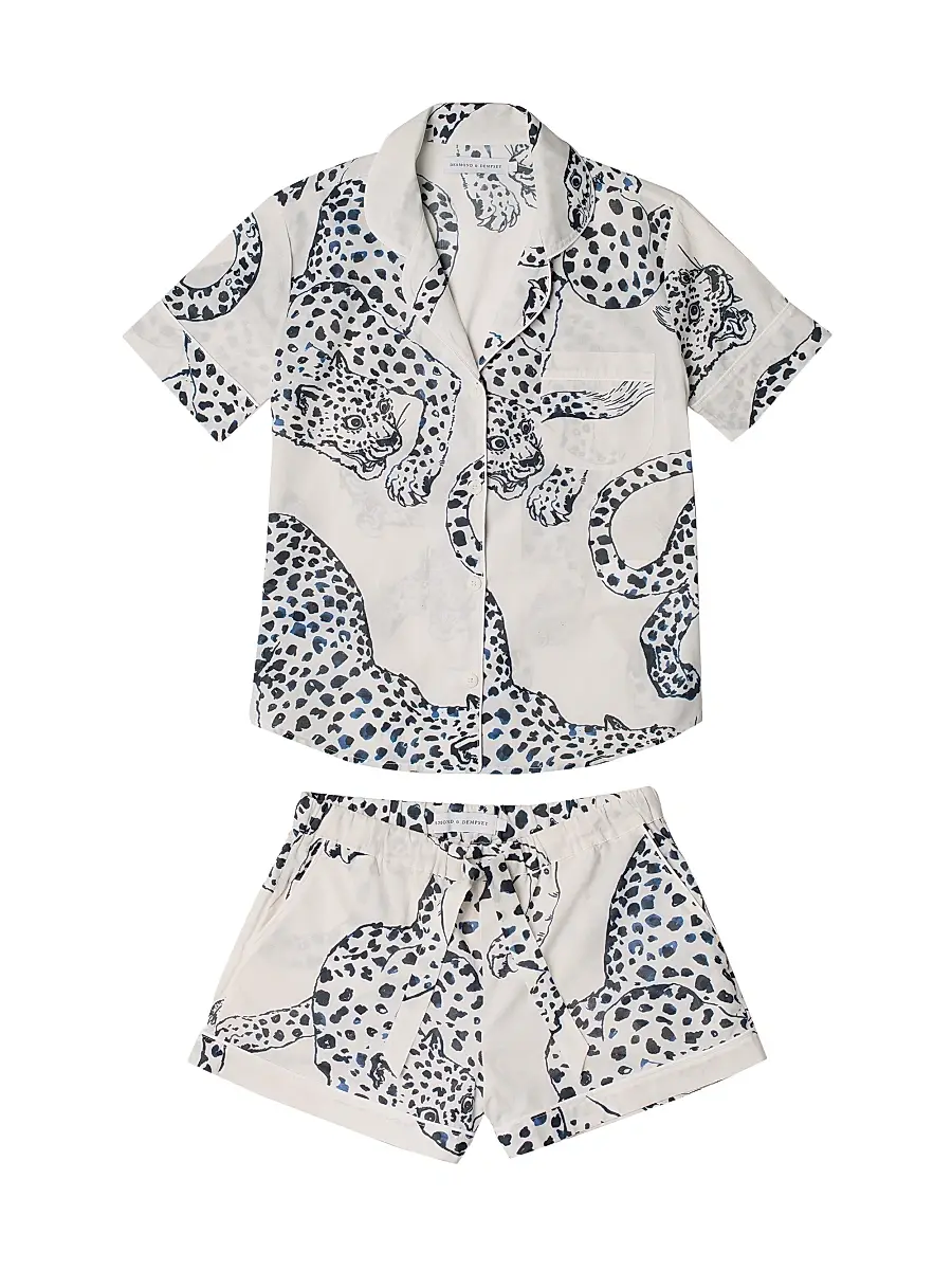 Desmond & Dempsey Women's Jaguar Print Cotton Short Pajama Set - Cream | Image 1 Desmond & Dempsey Women's Jaguar Print Cotton Short Pajama Set - Cream | Image 1