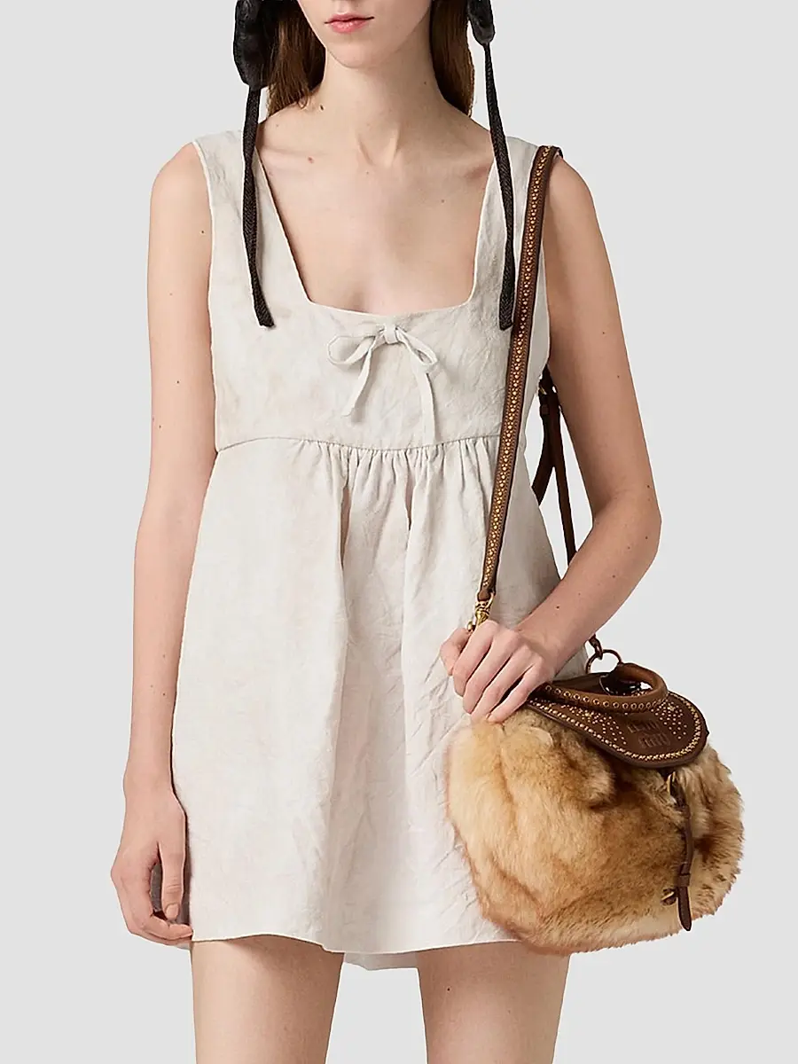 Miu Miu Women's Linen Mini Dress | Thumbnail 2 Miu Miu Women's Linen Mini Dress | Thumbnail 2