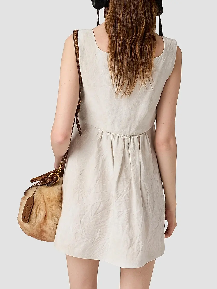 Miu Miu Women's Linen Mini Dress | Thumbnail 3 Miu Miu Women's Linen Mini Dress | Thumbnail 3