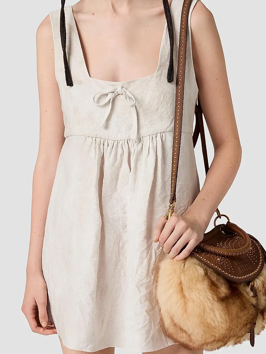 Miu Miu Women's Linen Mini Dress | Thumbnail 4 Miu Miu Women's Linen Mini Dress | Thumbnail 4