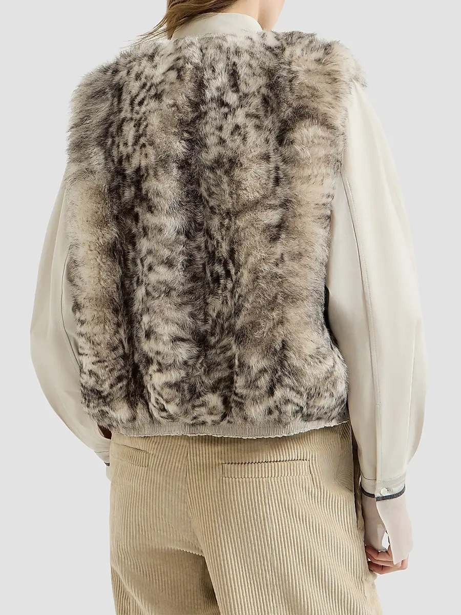 Brunello Cucinelli Women's Lynx-Effect Shearling Reversible Vest | Thumbnail 3 Brunello Cucinelli Women's Lynx-Effect Shearling Reversible Vest | Thumbnail 3