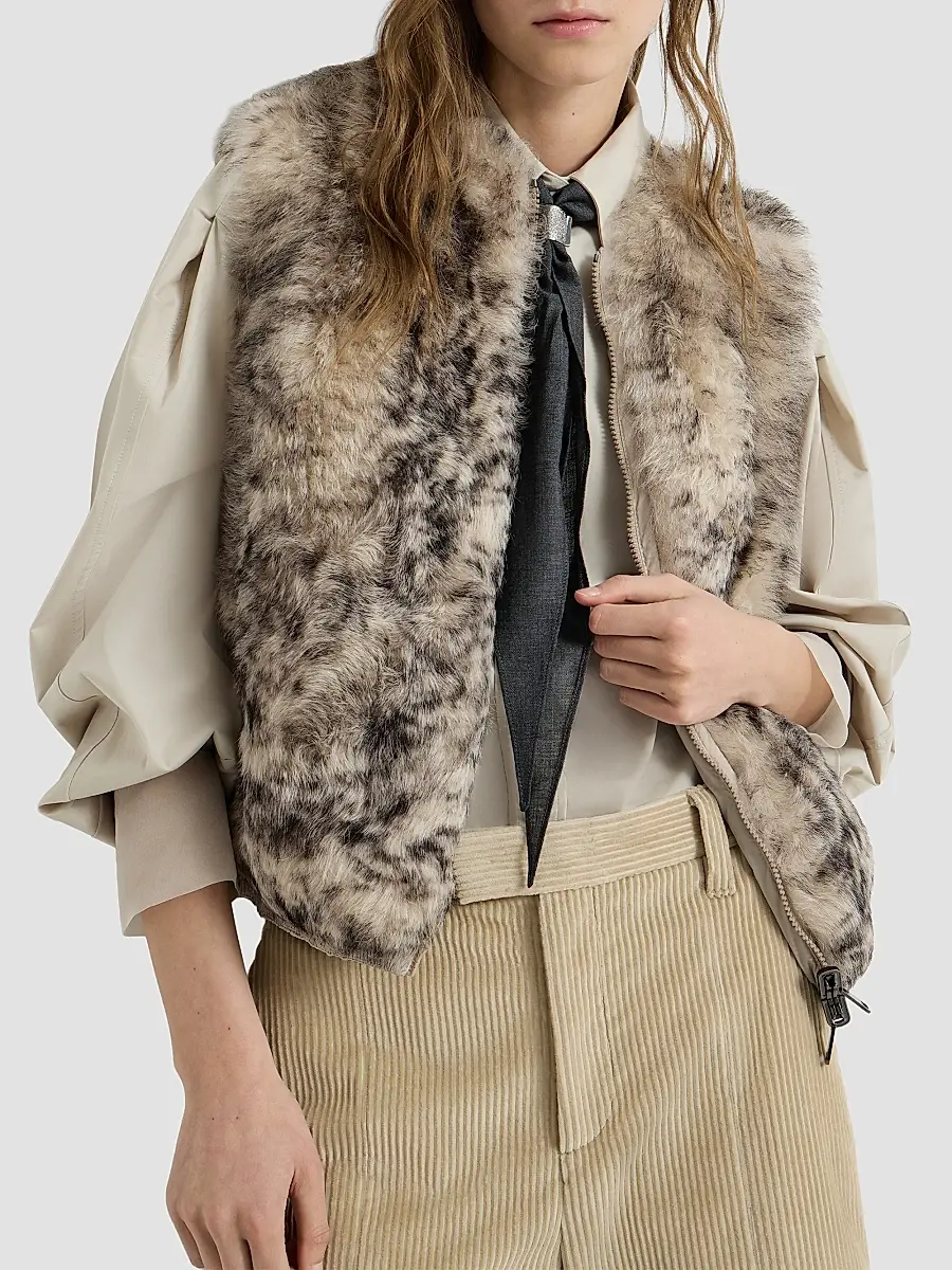 Brunello Cucinelli Women's Lynx-Effect Shearling Reversible Vest | Thumbnail 5 Brunello Cucinelli Women's Lynx-Effect Shearling Reversible Vest | Thumbnail 5
