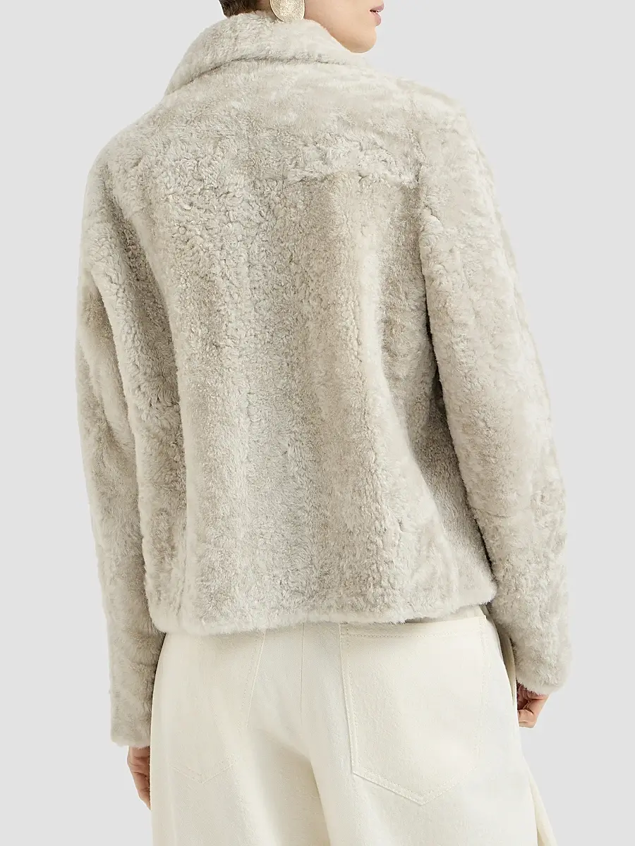 Brunello Cucinelli Women's Fuzzy Shearling Pea Coat | Thumbnail 3