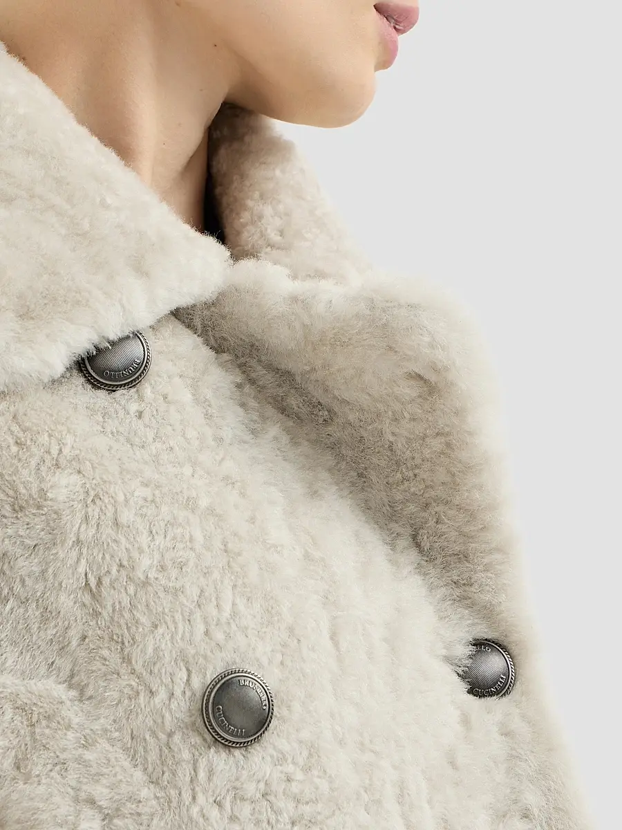 Brunello Cucinelli Women's Fuzzy Shearling Pea Coat | Thumbnail 5