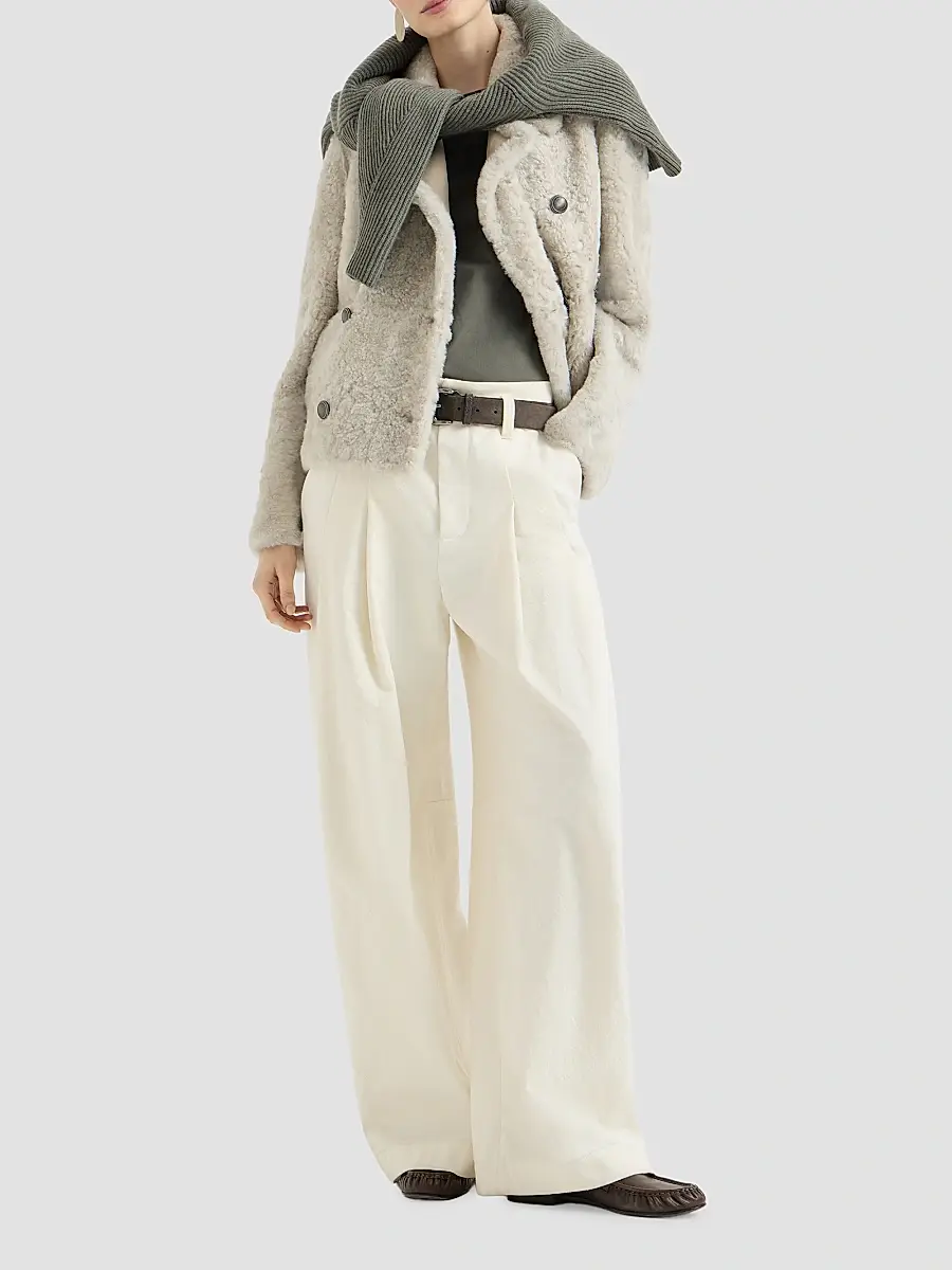 Brunello Cucinelli Women's Fuzzy Shearling Pea Coat | Thumbnail 6