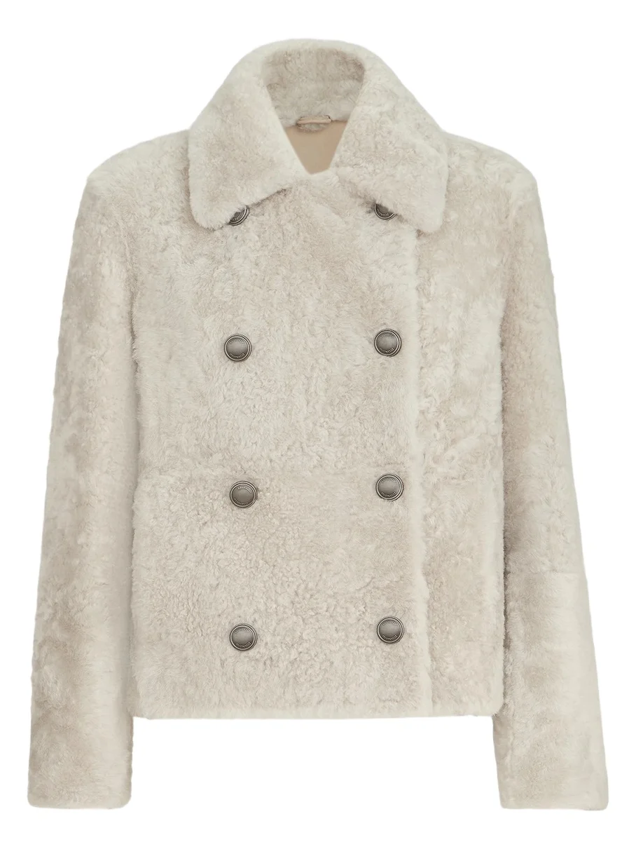 Brunello Cucinelli Women's Fuzzy Shearling Pea Coat