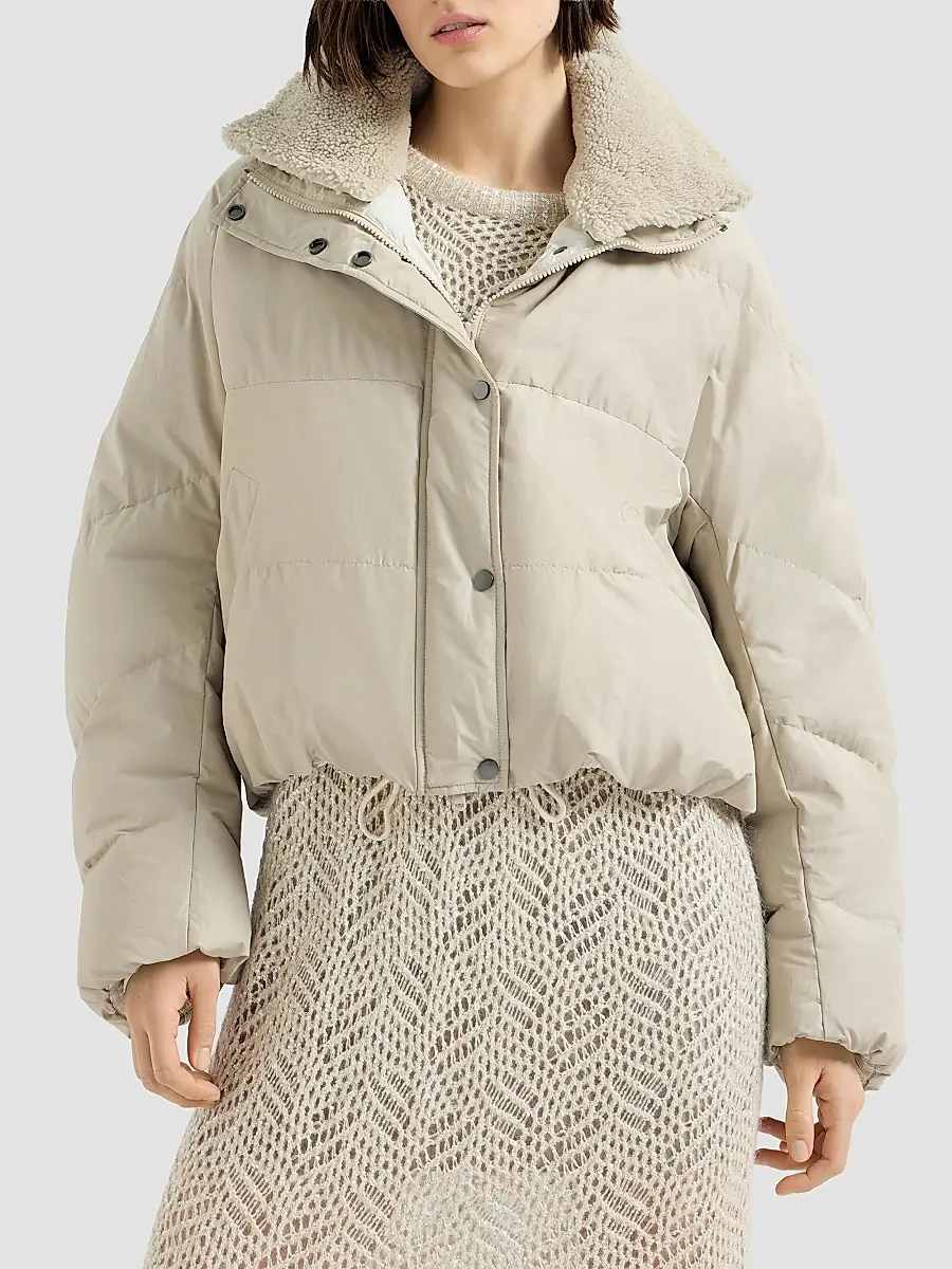 Brunello Cucinelli Women's Techno Cotton Taffeta Down Jacket with Detachable Shearling Insert | Thumbnail 2 Brunello Cucinelli Women's Techno Cotton Taffeta Down Jacket with Detachable Shearling Insert | Thumbnail 2