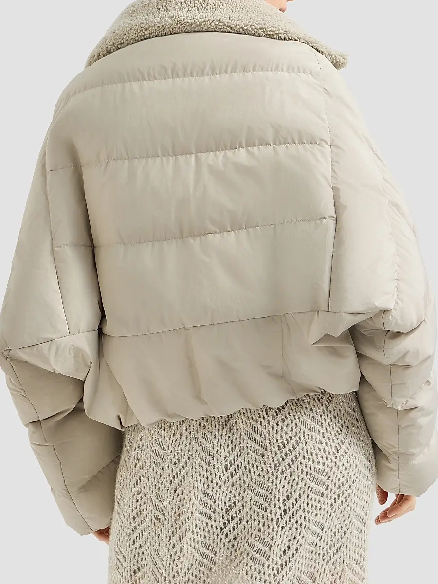 Brunello Cucinelli Women's Techno Cotton Taffeta Down Jacket with Detachable Shearling Insert | Thumbnail 3 Brunello Cucinelli Women's Techno Cotton Taffeta Down Jacket with Detachable Shearling Insert | Thumbnail 3