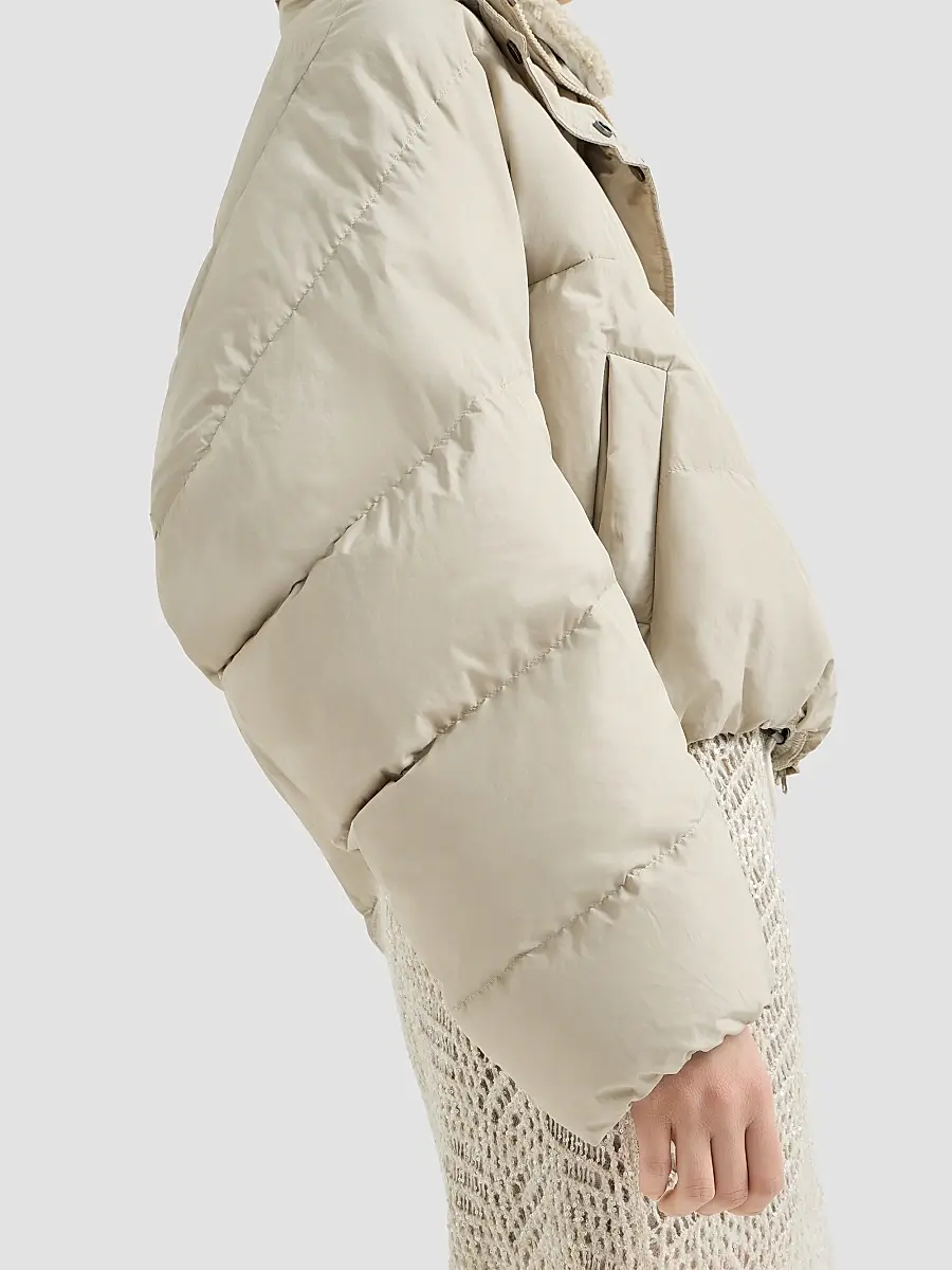 Brunello Cucinelli Women's Techno Cotton Taffeta Down Jacket with Detachable Shearling Insert | Thumbnail 4 Brunello Cucinelli Women's Techno Cotton Taffeta Down Jacket with Detachable Shearling Insert | Thumbnail 4
