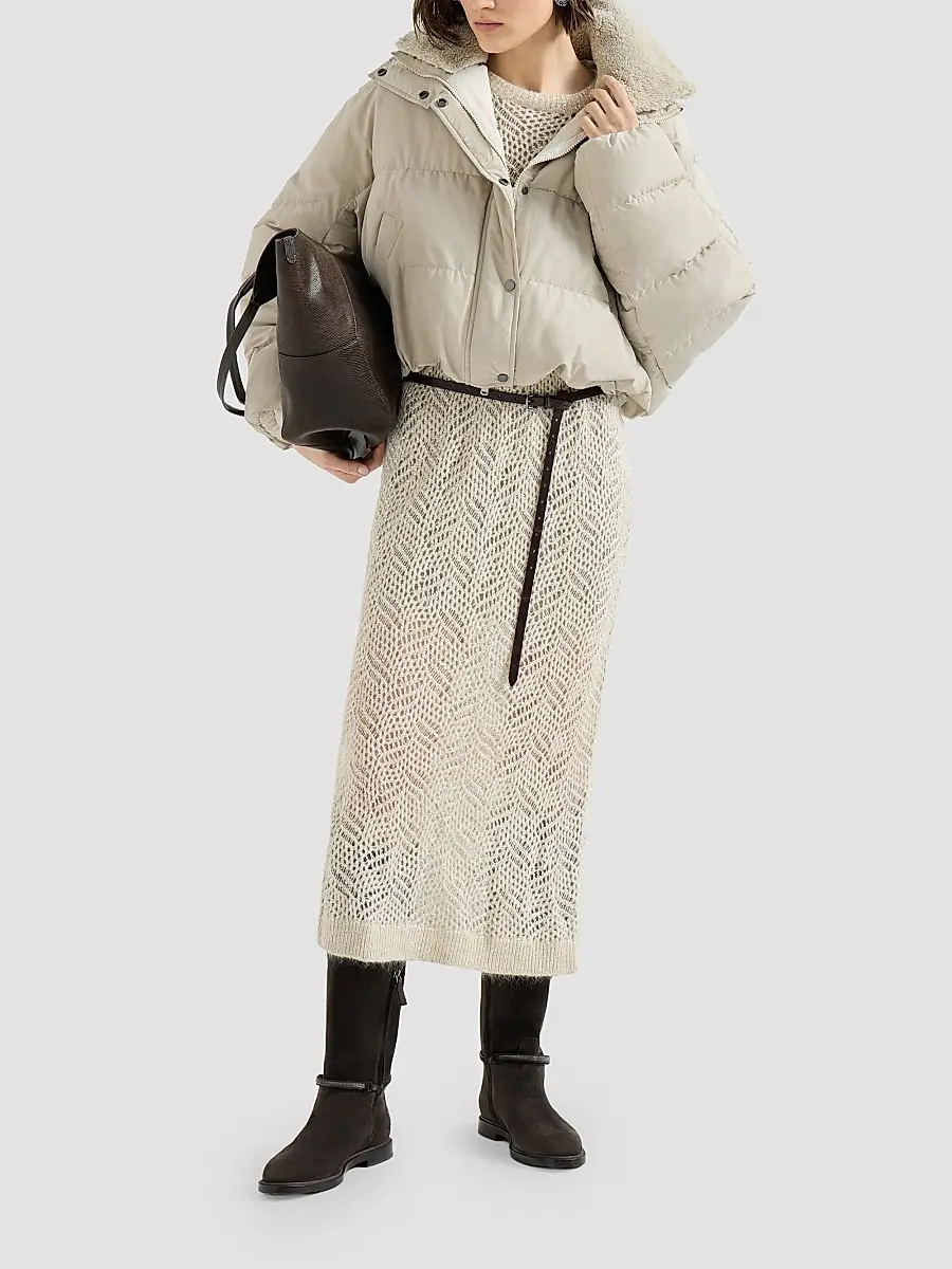 Brunello Cucinelli Women's Techno Cotton Taffeta Down Jacket with Detachable Shearling Insert | Thumbnail 6 Brunello Cucinelli Women's Techno Cotton Taffeta Down Jacket with Detachable Shearling Insert | Thumbnail 6