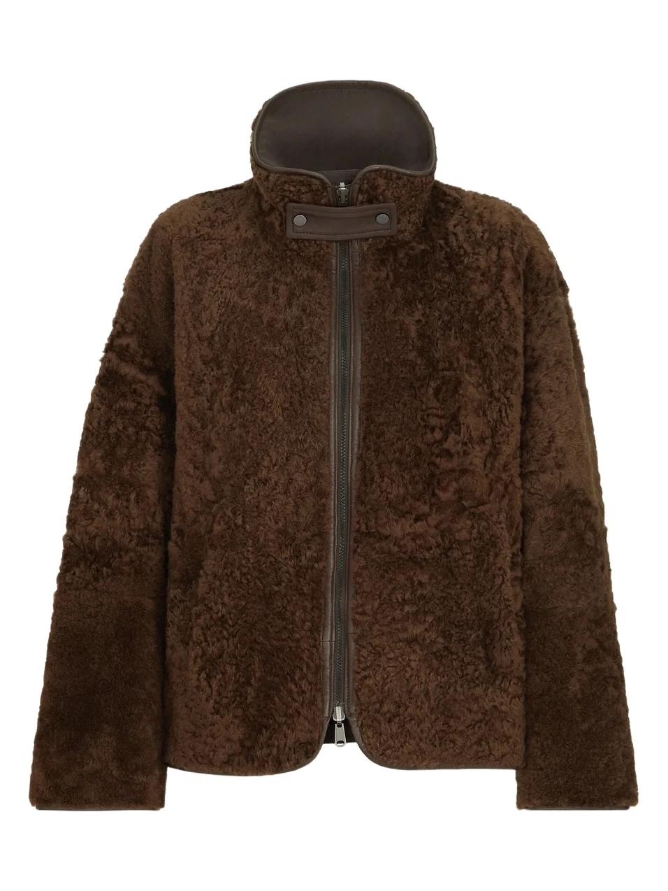 Brunello Cucinelli Women's Fuzzy Shearling Reversible Outerwear Coat with Monili - Chocolate