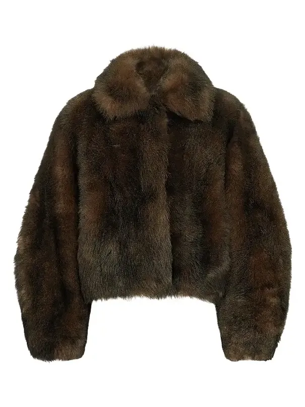 Brunello Cucinelli Women's Soft Shearling Outerwear Jacket with Shiny Zipper Pull