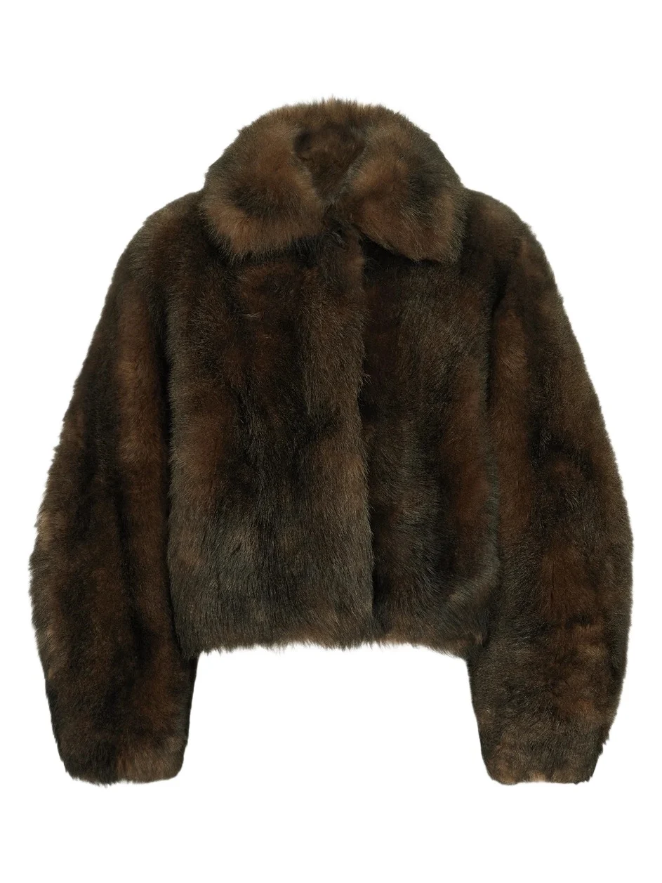 Women's Soft Shearling Outerwear Jacket with Shiny Zipper Pull Women's Soft Shearling Outerwear Jacket with Shiny Zipper Pull