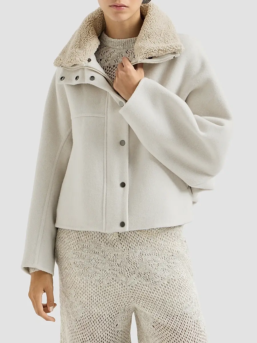 Brunello Cucinelli Women's Hand-Crafted Outerwear Jacket with Detachable Shearling Insert | Thumbnail 2 Brunello Cucinelli Women's Hand-Crafted Outerwear Jacket with Detachable Shearling Insert | Thumbnail 2