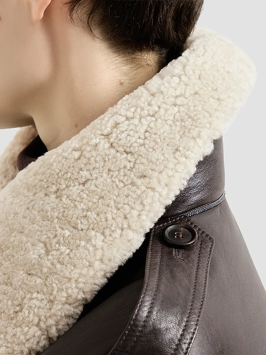 Brunello Cucinelli Women's Polished Nappa Leather Aviator Coat | Thumbnail 5 Brunello Cucinelli Women's Polished Nappa Leather Aviator Coat | Thumbnail 5