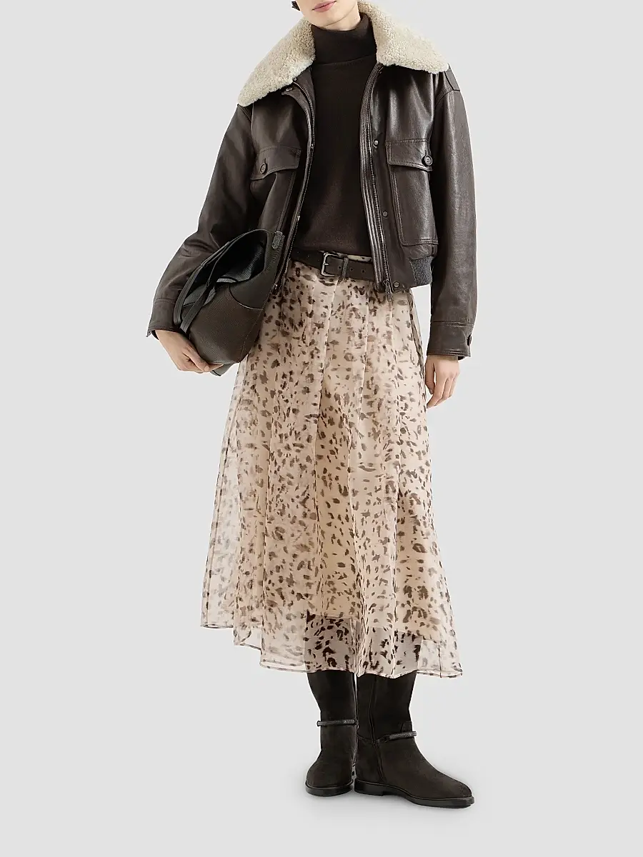 Brunello Cucinelli Women's Polished Nappa Leather Aviator Coat | Thumbnail 6 Brunello Cucinelli Women's Polished Nappa Leather Aviator Coat | Thumbnail 6