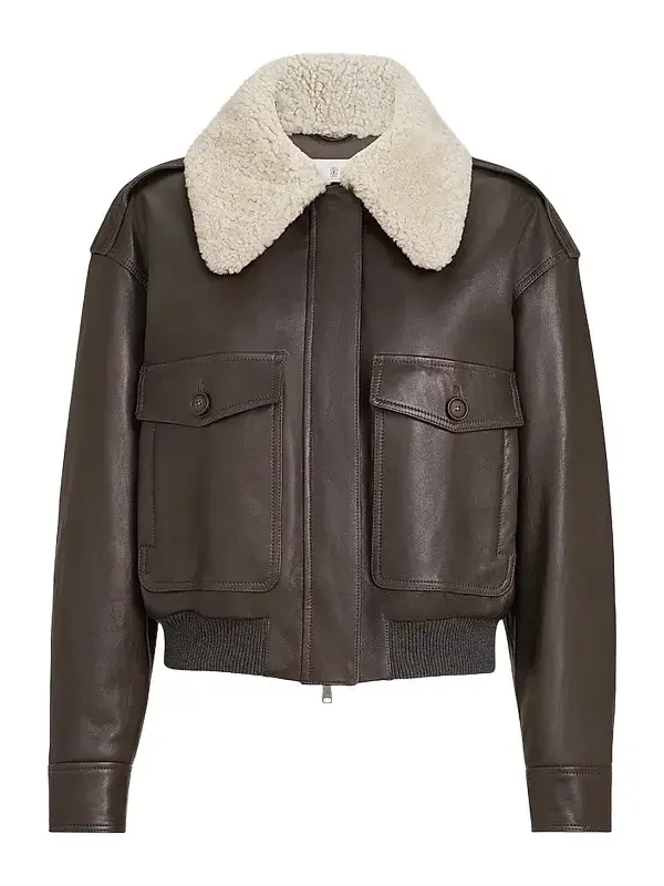 Women's Polished Nappa Leather Aviator Coat