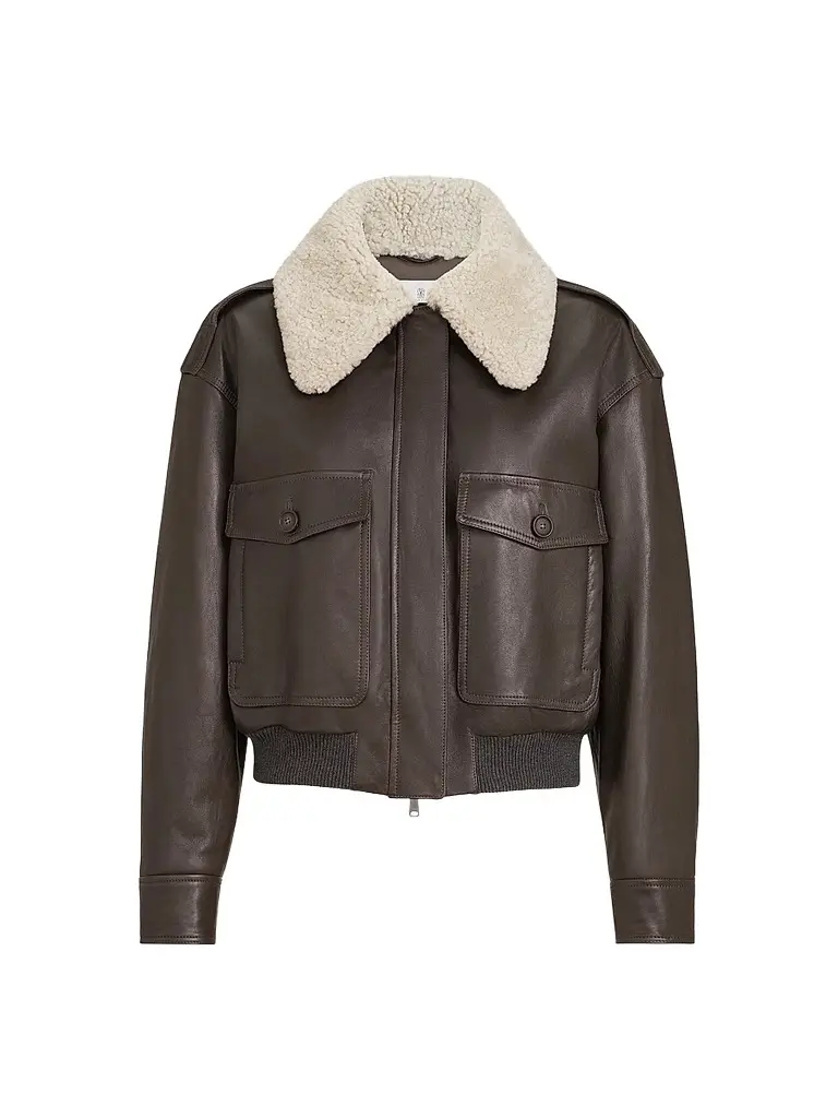 Brunello Cucinelli Women's Polished Nappa Leather Aviator Coat - Coffee | Image 1 Brunello Cucinelli Women's Polished Nappa Leather Aviator Coat - Coffee | Image 1