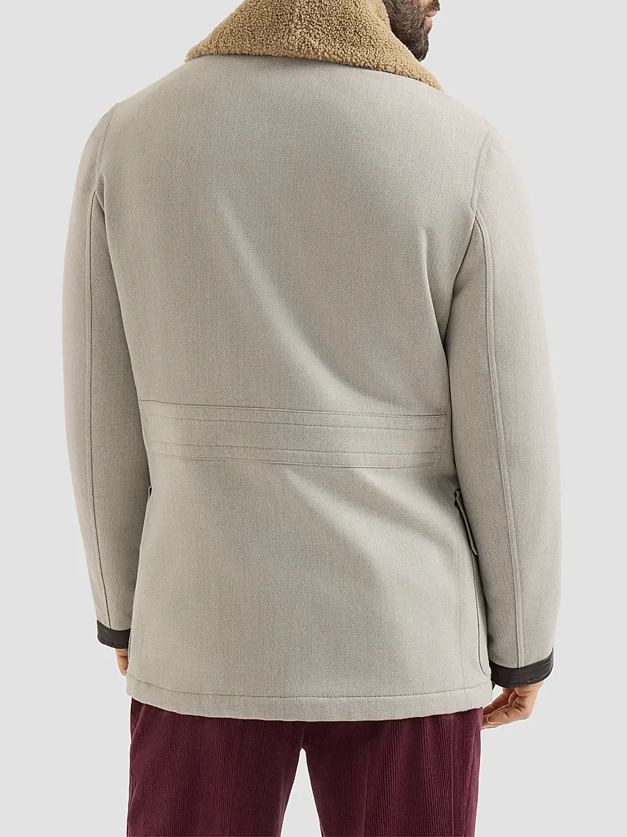 Brunello Cucinelli Men's Wool and Cashmere Cavalry Coat with Shearling Collar - Grey | Thumbnail 3 Brunello Cucinelli Men's Wool and Cashmere Cavalry Coat with Shearling Collar - Grey | Thumbnail 3
