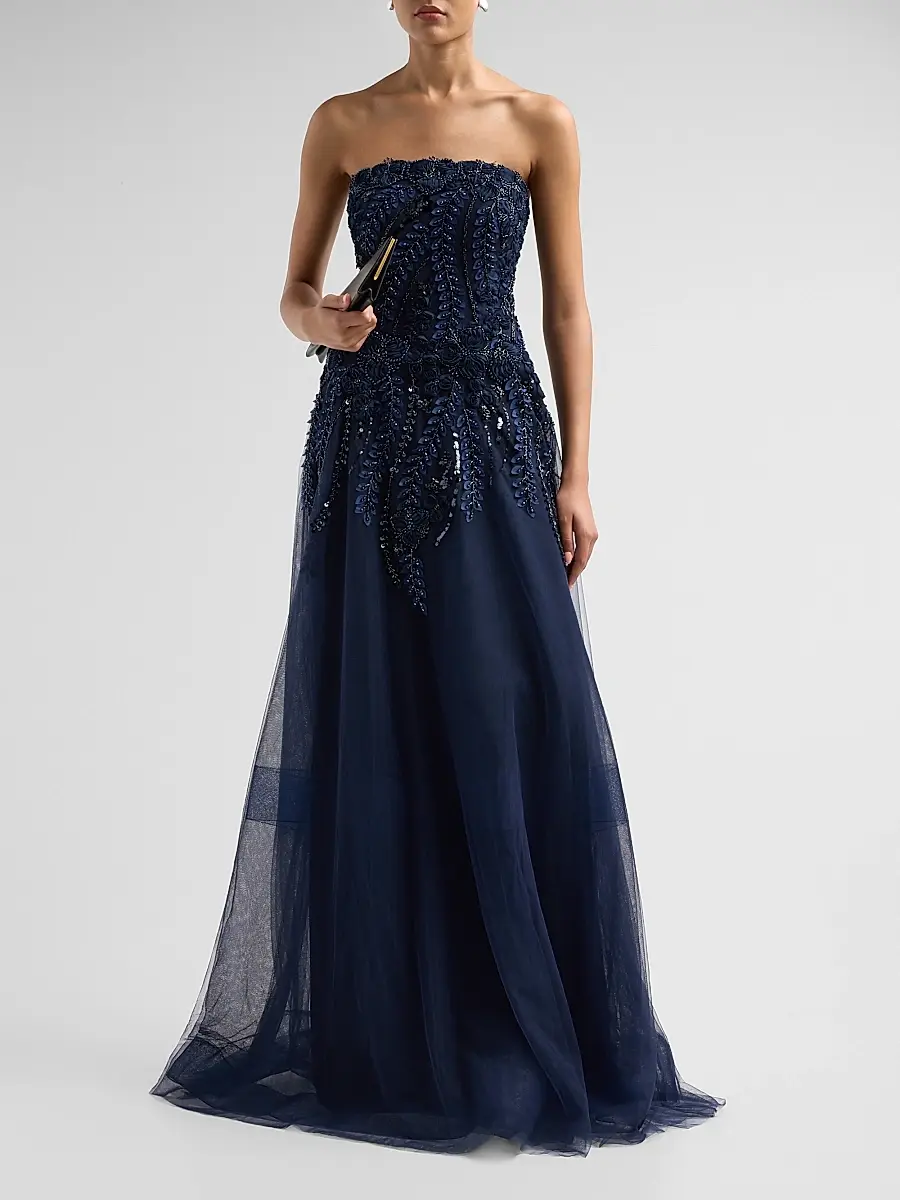 Teri Jon by Rickie Freeman Women's Floral-Embellished Tulle Strapless Gown | Thumbnail 2