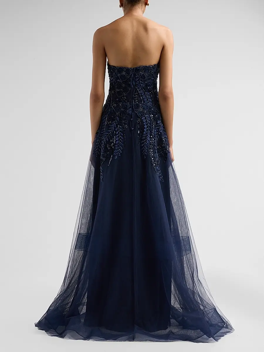 Teri Jon by Rickie Freeman Women's Floral-Embellished Tulle Strapless Gown | Thumbnail 3