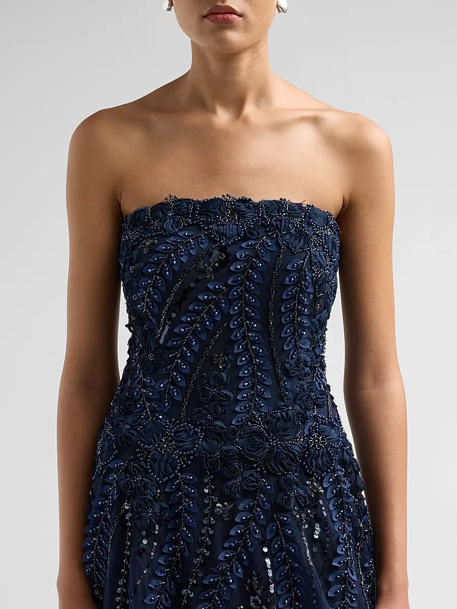 Teri Jon by Rickie Freeman Women's Floral-Embellished Tulle Strapless Gown | Thumbnail 5