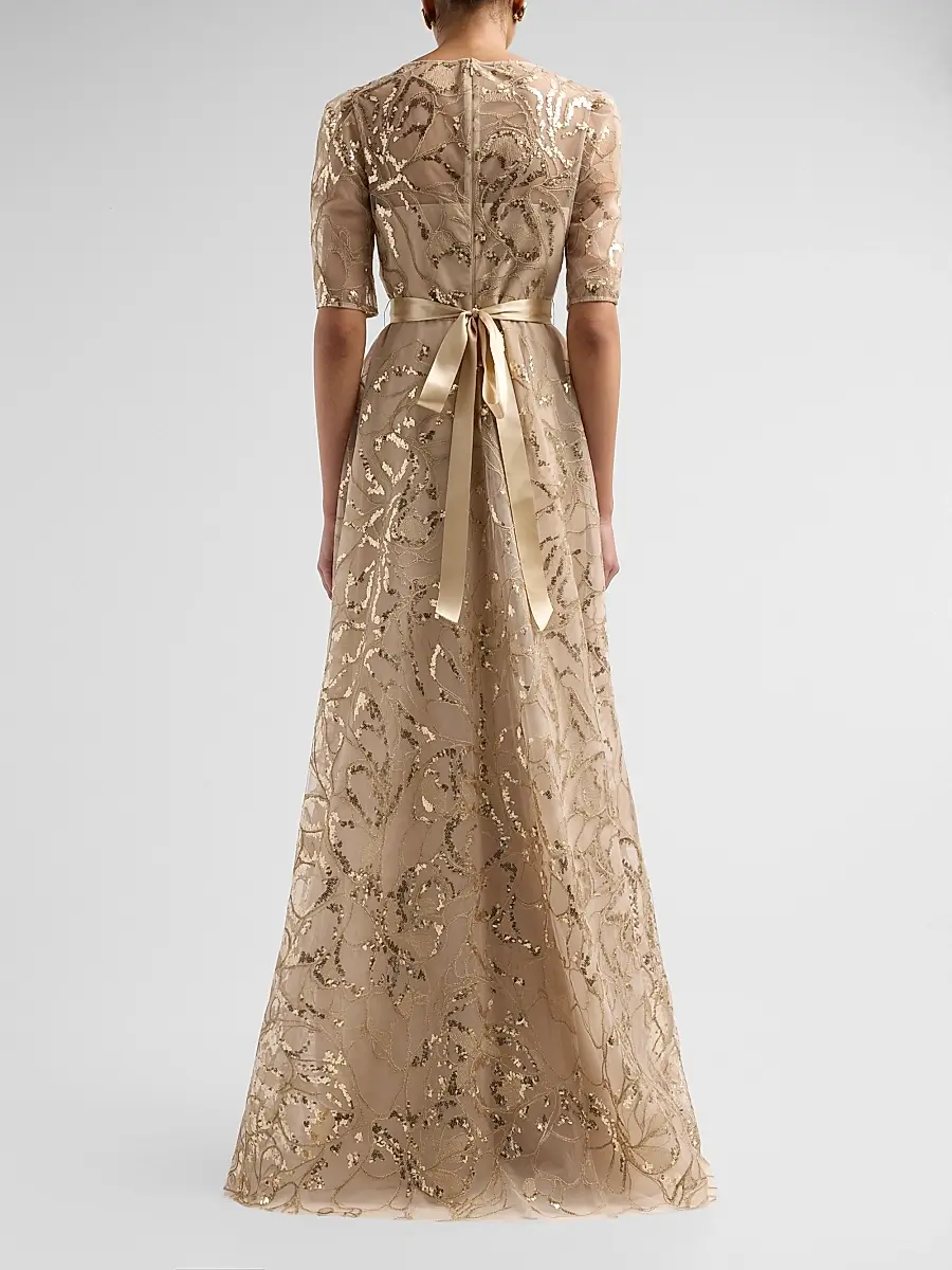 Teri Jon by Rickie Freeman Women's Sequined Floral Tulle Gown | Thumbnail 3 Teri Jon by Rickie Freeman Women's Sequined Floral Tulle Gown | Thumbnail 3