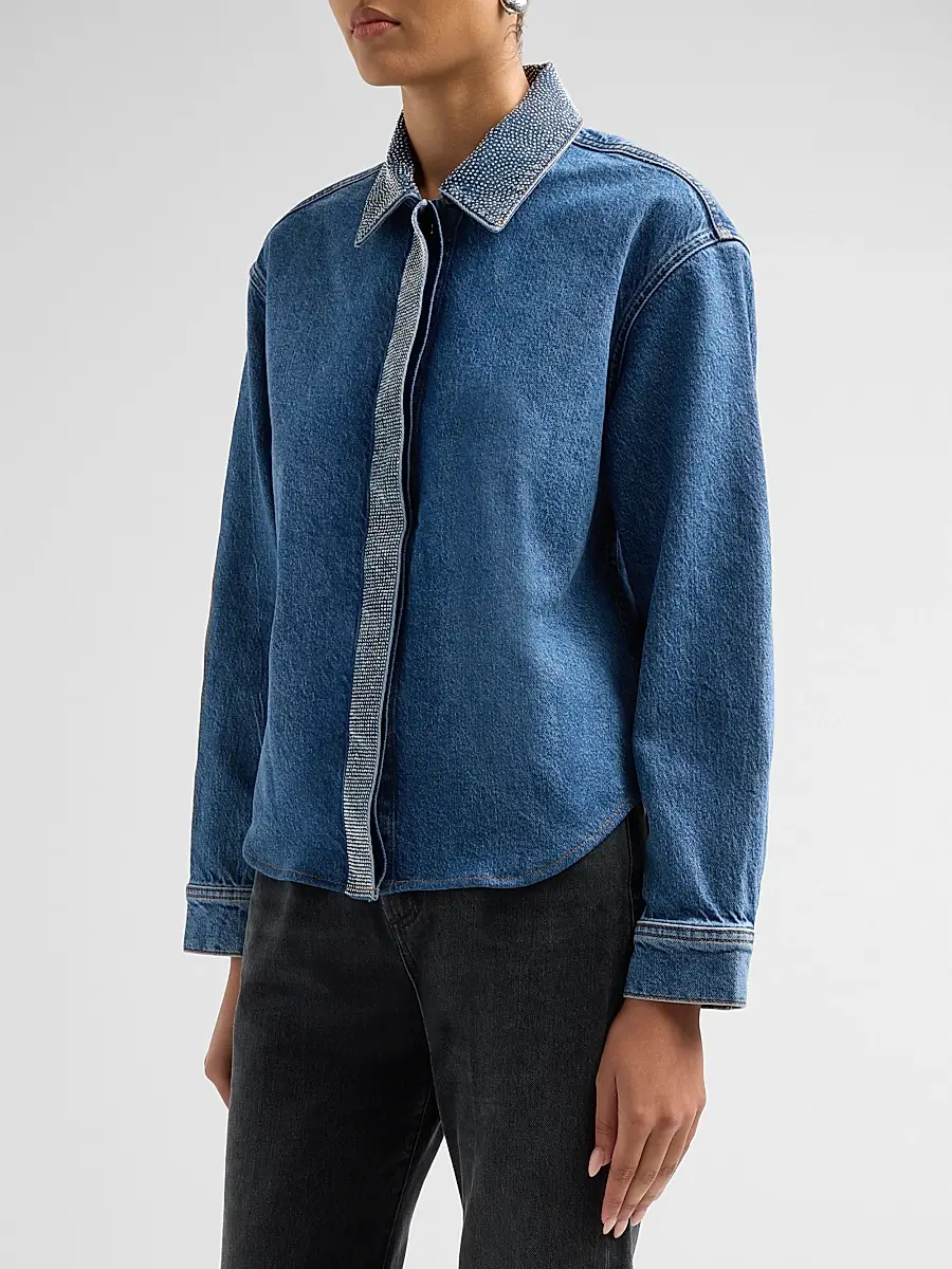 Ramy Brook Women's Alison Rhinestone-Trim Denim Shirt | Thumbnail 4 Ramy Brook Women's Alison Rhinestone-Trim Denim Shirt | Thumbnail 4