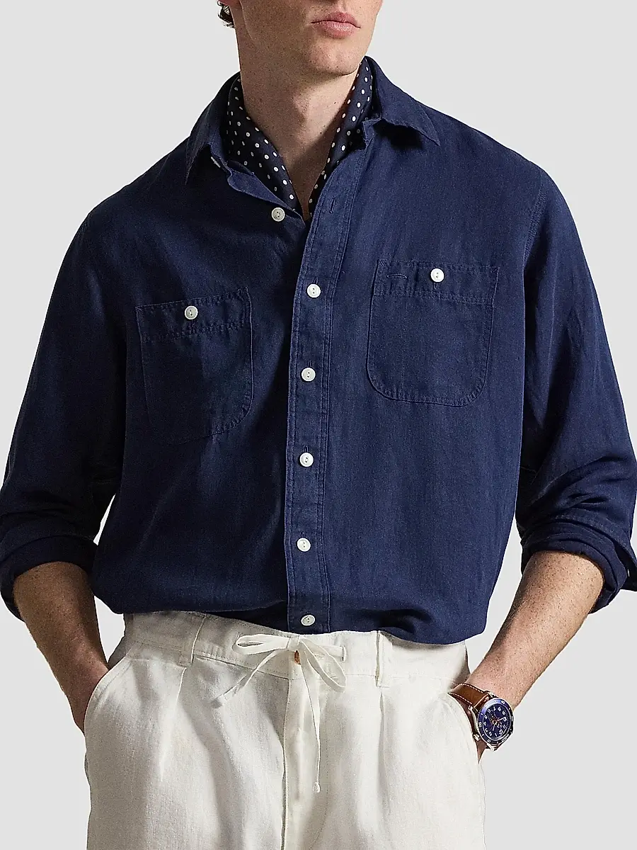Polo Ralph Lauren Men's Classic-Fit Linen-Silk Shirt | Thumbnail 4 Polo Ralph Lauren Men's Classic-Fit Linen-Silk Shirt | Thumbnail 4