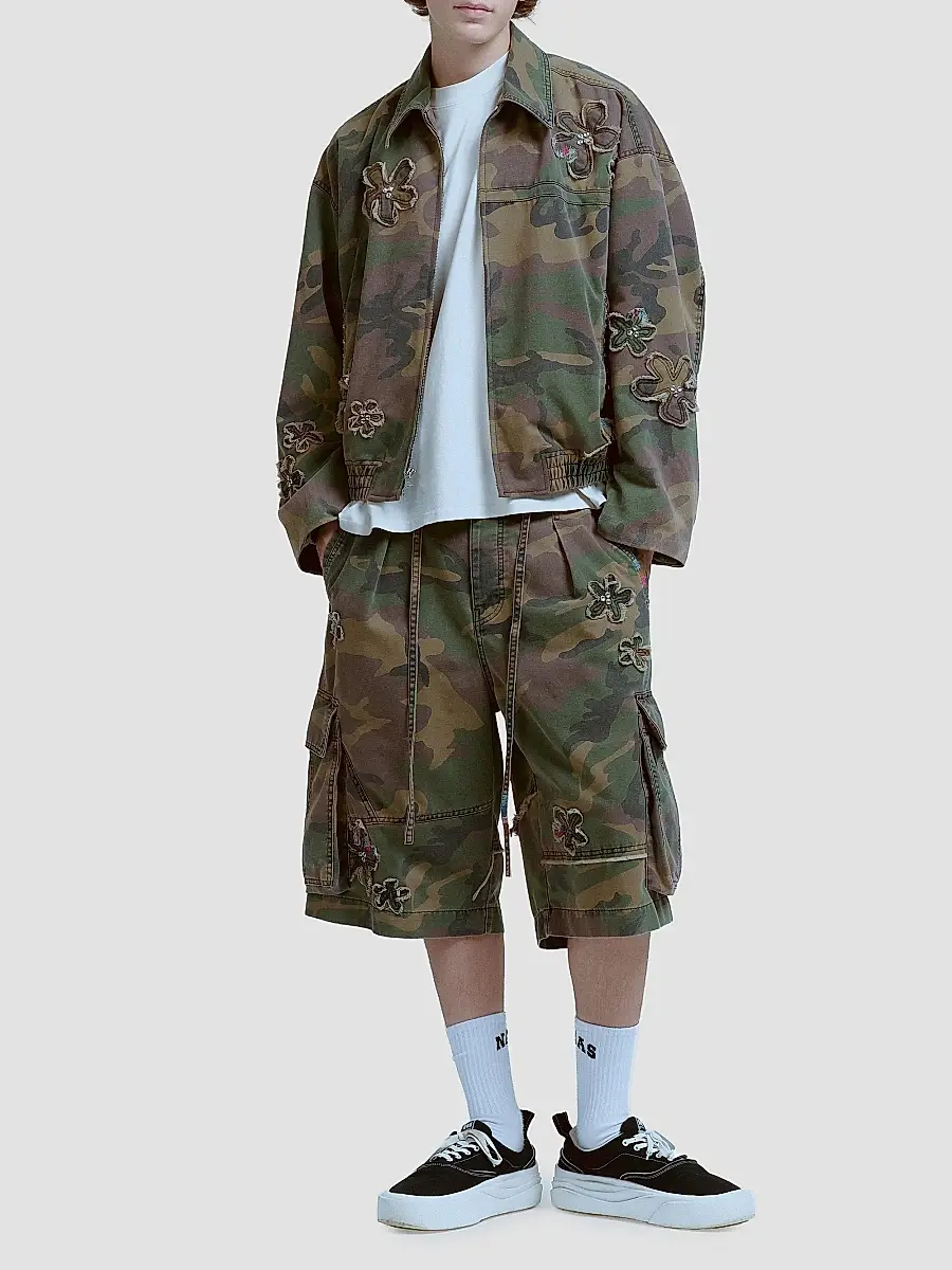 Nahmias Men's Floral Patch Crystal Camo Bomber Jacket | Thumbnail 2 Nahmias Men's Floral Patch Crystal Camo Bomber Jacket | Thumbnail 2