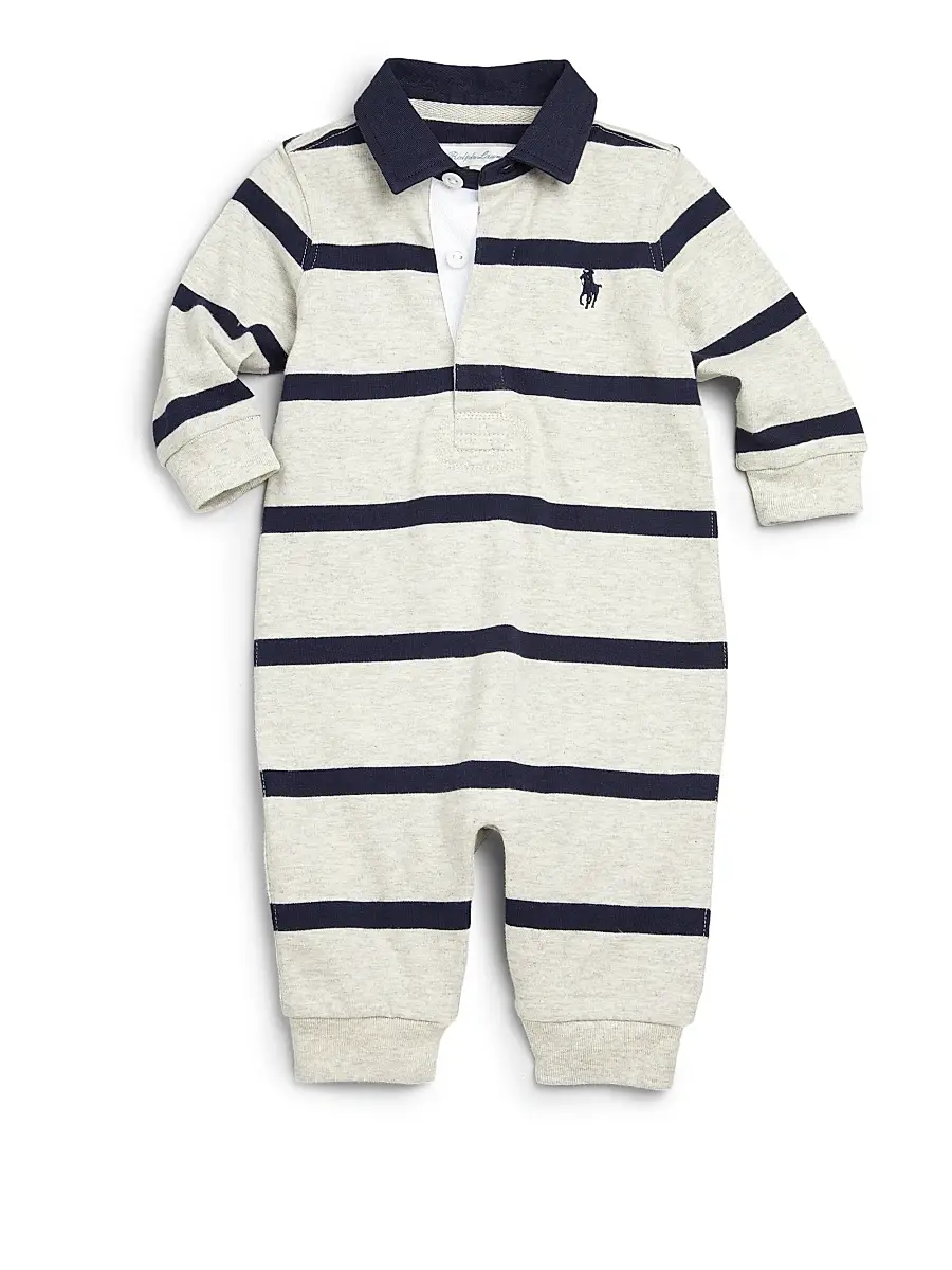 Polo Ralph Lauren Baby's Striped Coverall - Grey | Image 1 Polo Ralph Lauren Baby's Striped Coverall - Grey | Image 1