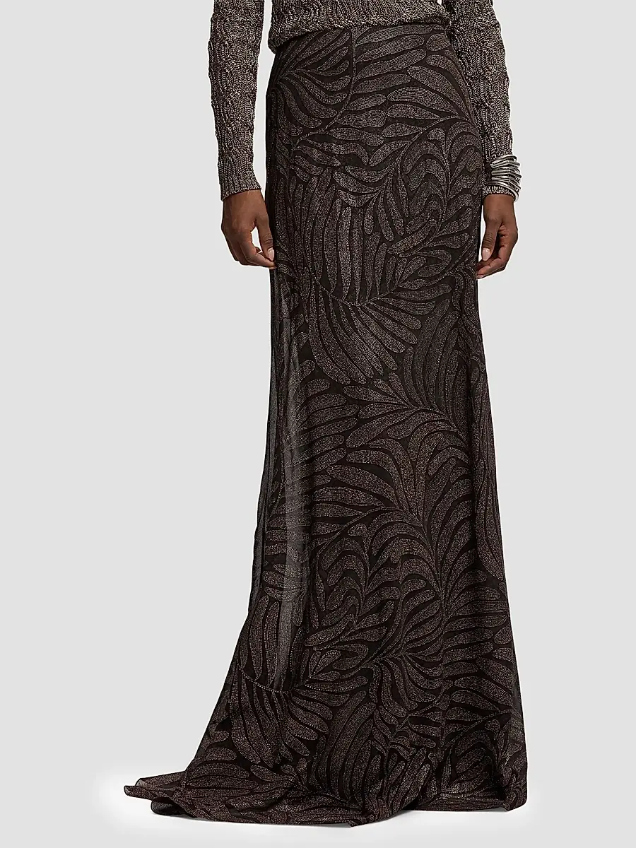 Ralph Lauren Collection Women's Masina Foiled Crinkle Chiffon Skirt | Thumbnail 3