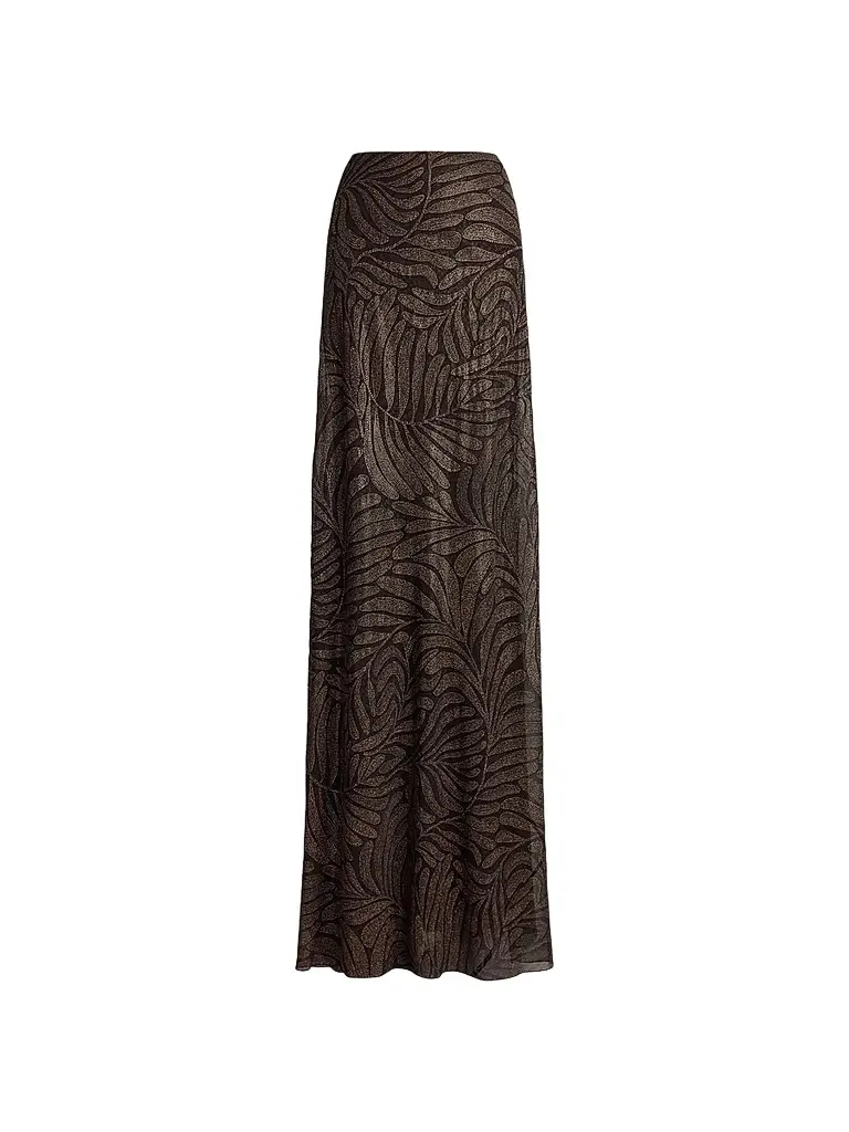 Ralph Lauren Collection Women's Masina Foiled Leaf Chiffon Skirt - Espresso Multi | Image 1 Ralph Lauren Collection Women's Masina Foiled Leaf Chiffon Skirt - Espresso Multi | Image 1