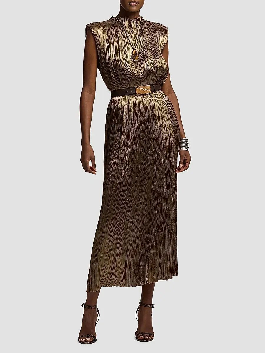 Ralph Lauren Collection Women's Virna Pleated Lamé Cocktail Dress | Thumbnail 2 Ralph Lauren Collection Women's Virna Pleated Lamé Cocktail Dress | Thumbnail 2