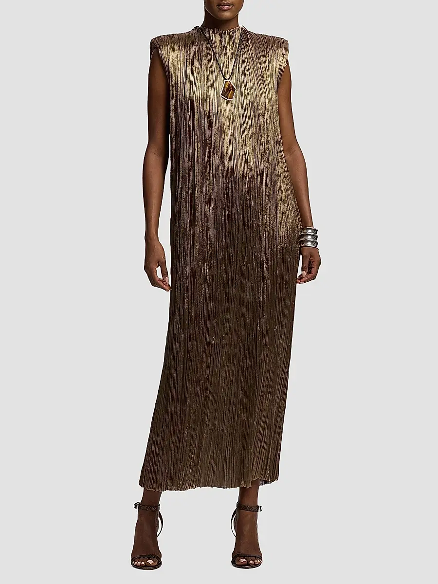 Ralph Lauren Collection Women's Virna Pleated Lamé Cocktail Dress | Thumbnail 3 Ralph Lauren Collection Women's Virna Pleated Lamé Cocktail Dress | Thumbnail 3