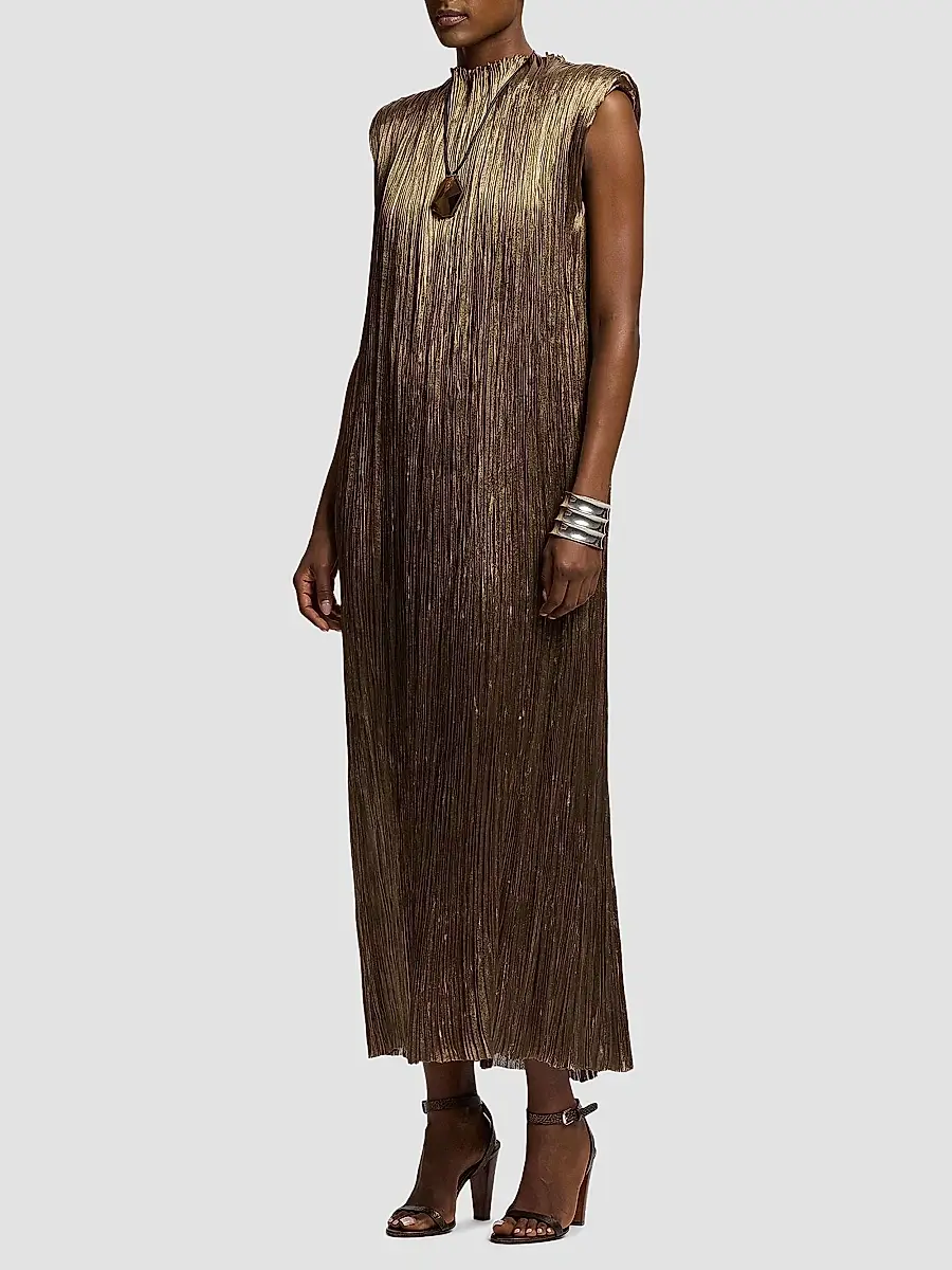 Ralph Lauren Collection Women's Virna Pleated Lamé Cocktail Dress | Thumbnail 4 Ralph Lauren Collection Women's Virna Pleated Lamé Cocktail Dress | Thumbnail 4