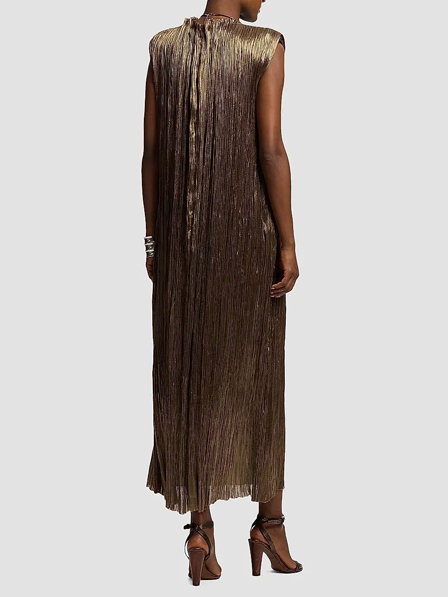 Ralph Lauren Collection Women's Virna Pleated Lamé Cocktail Dress | Thumbnail 5 Ralph Lauren Collection Women's Virna Pleated Lamé Cocktail Dress | Thumbnail 5