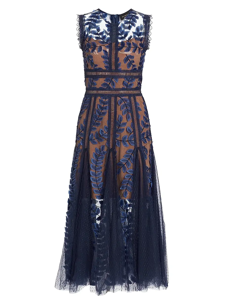Bronx and Banco Women's Saba Embroidered Mesh Midi-Dress - Navy | Image 1 Bronx and Banco Women's Saba Embroidered Mesh Midi-Dress - Navy | Image 1
