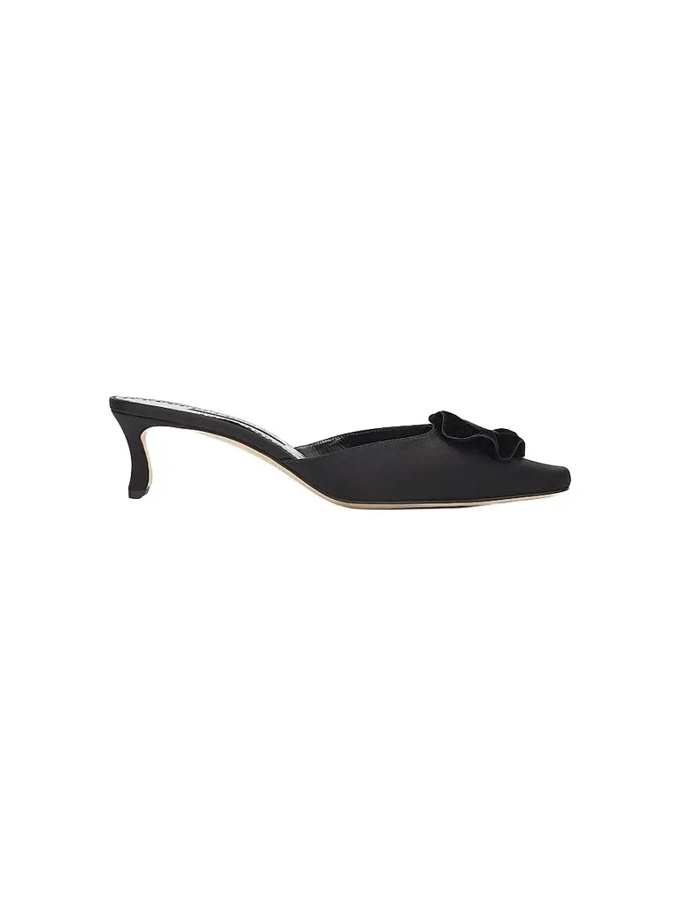 Manolo Blahnik Women's Caulon 50MM Satin Velvet-Trimmed Mules - Black | Image 1 Manolo Blahnik Women's Caulon 50MM Satin Velvet-Trimmed Mules - Black | Image 1