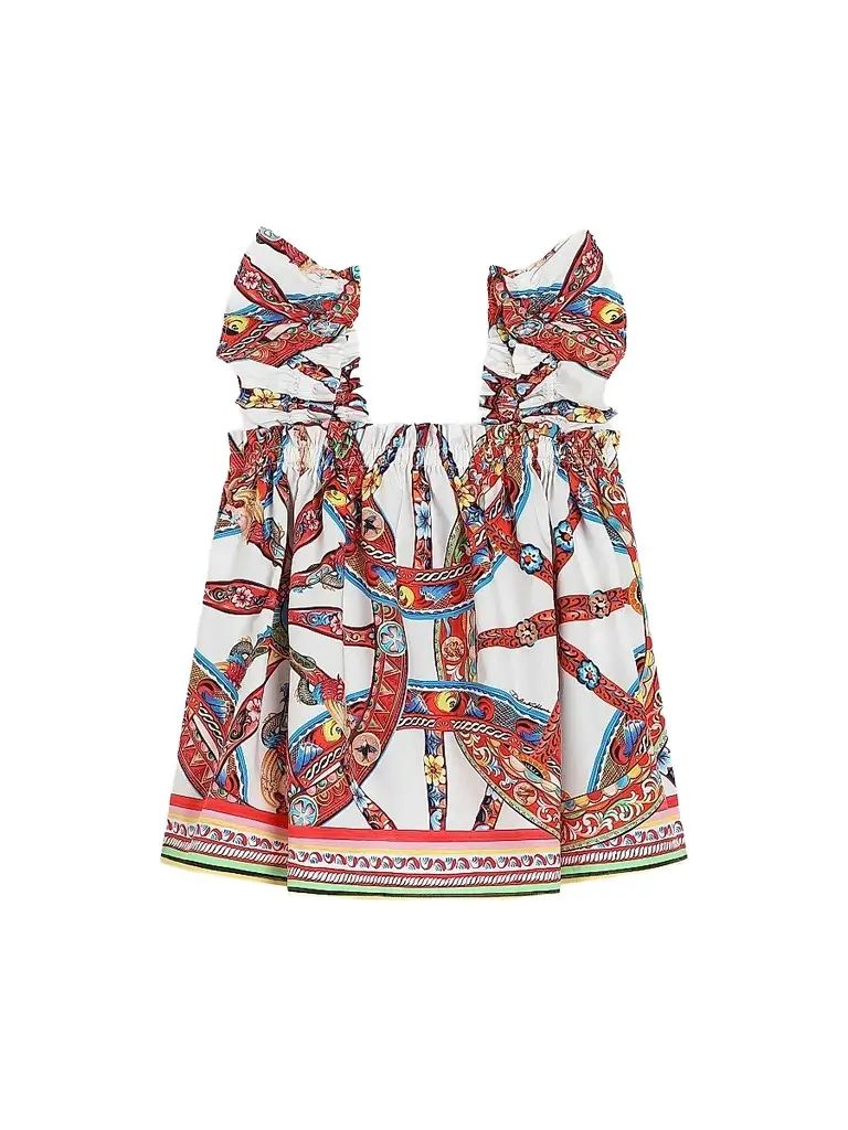 Dolce & Gabbana Girl's Printed Ruffled Shift Dress - Carretto | Image 1 Dolce & Gabbana Girl's Printed Ruffled Shift Dress - Carretto | Image 1