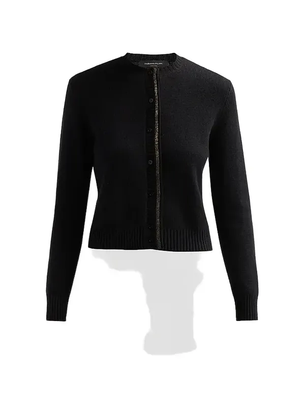 Women's Platinum Filo Diamanté Wool-Silk-Cashmere Cardigan Women's Platinum Filo Diamanté Wool-Silk-Cashmere Cardigan