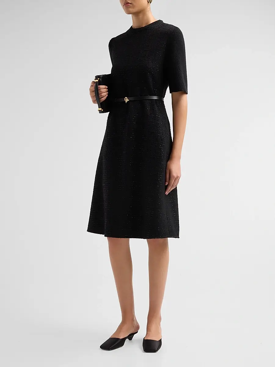 Fabiana Filippi Women's Sequined Virgin Wool-Blend Belted Knee-Length Dress | Thumbnail 4 Fabiana Filippi Women's Sequined Virgin Wool-Blend Belted Knee-Length Dress | Thumbnail 4