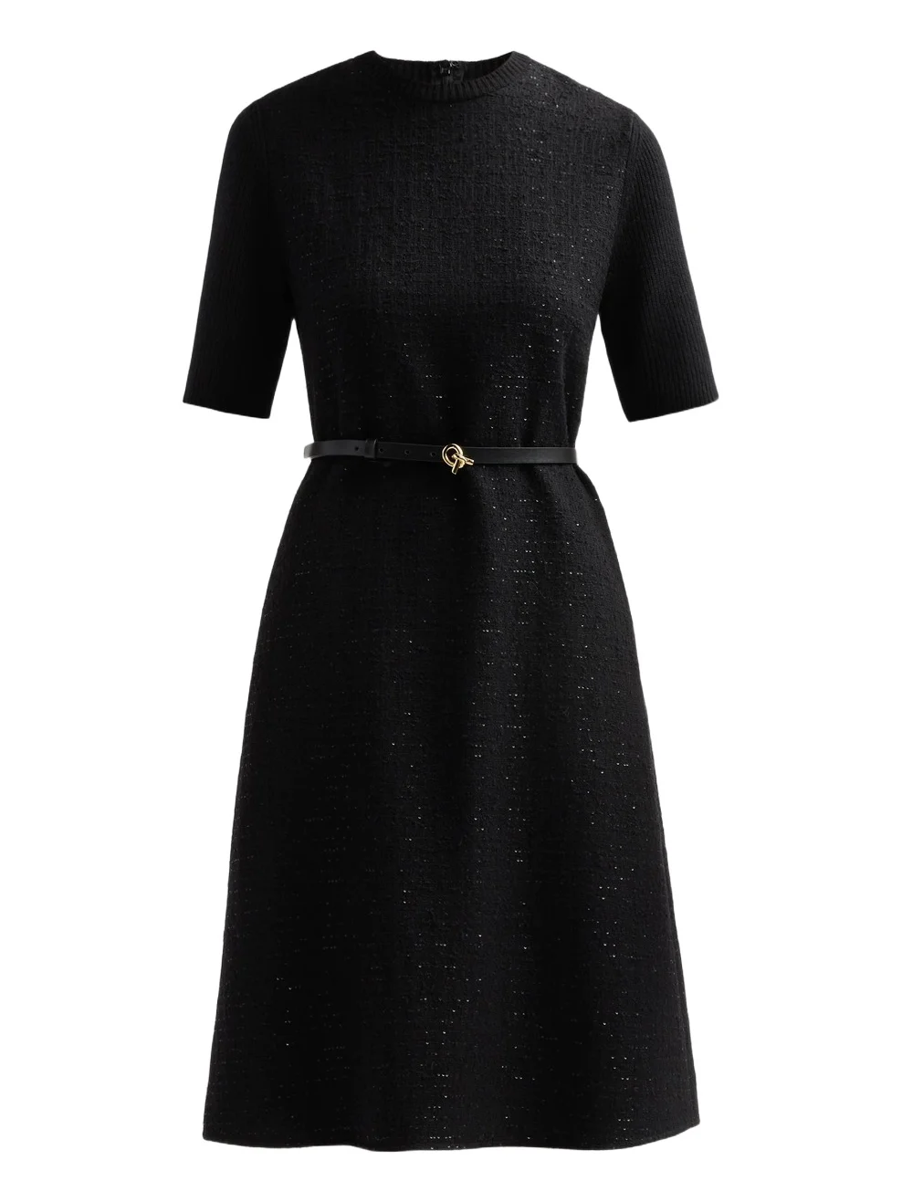 Women's Sequined Virgin Wool-Blend Belted Knee-Length Dress Women's Sequined Virgin Wool-Blend Belted Knee-Length Dress