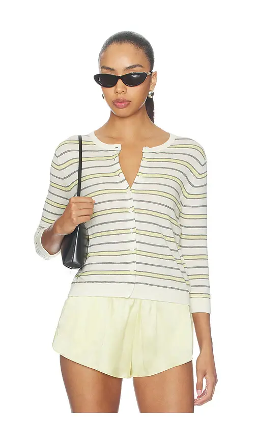 Vince Striped 3/4 Sleeve Cardi | Image 1 Vince Striped 3/4 Sleeve Cardi | Image 1