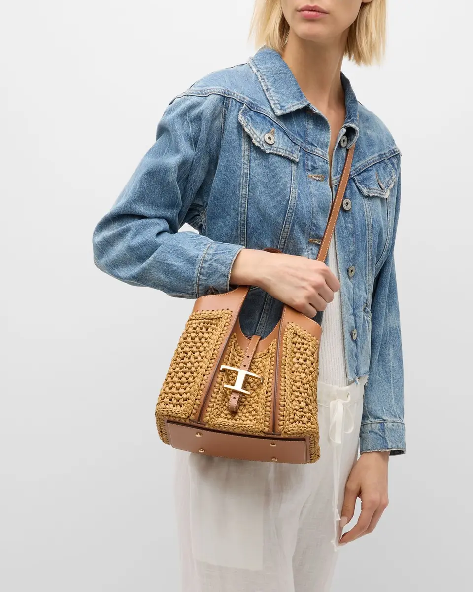 Tod's Mini Raffia T Timeless Tote Shopping Bag | Thumbnail 2 Tod's Mini Raffia T Timeless Tote Shopping Bag | Thumbnail 2