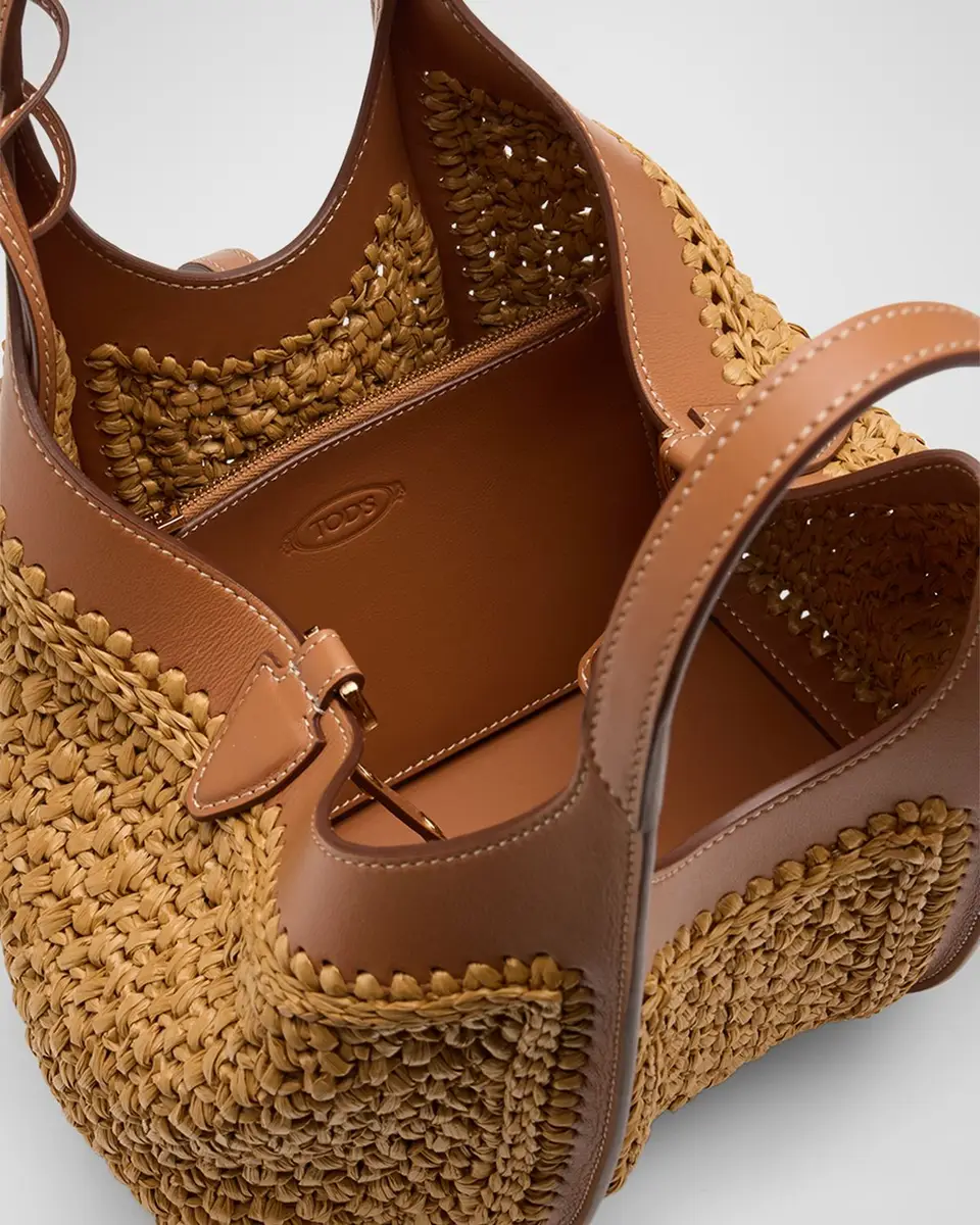 Tod's Mini Raffia T Timeless Tote Shopping Bag | Thumbnail 3 Tod's Mini Raffia T Timeless Tote Shopping Bag | Thumbnail 3