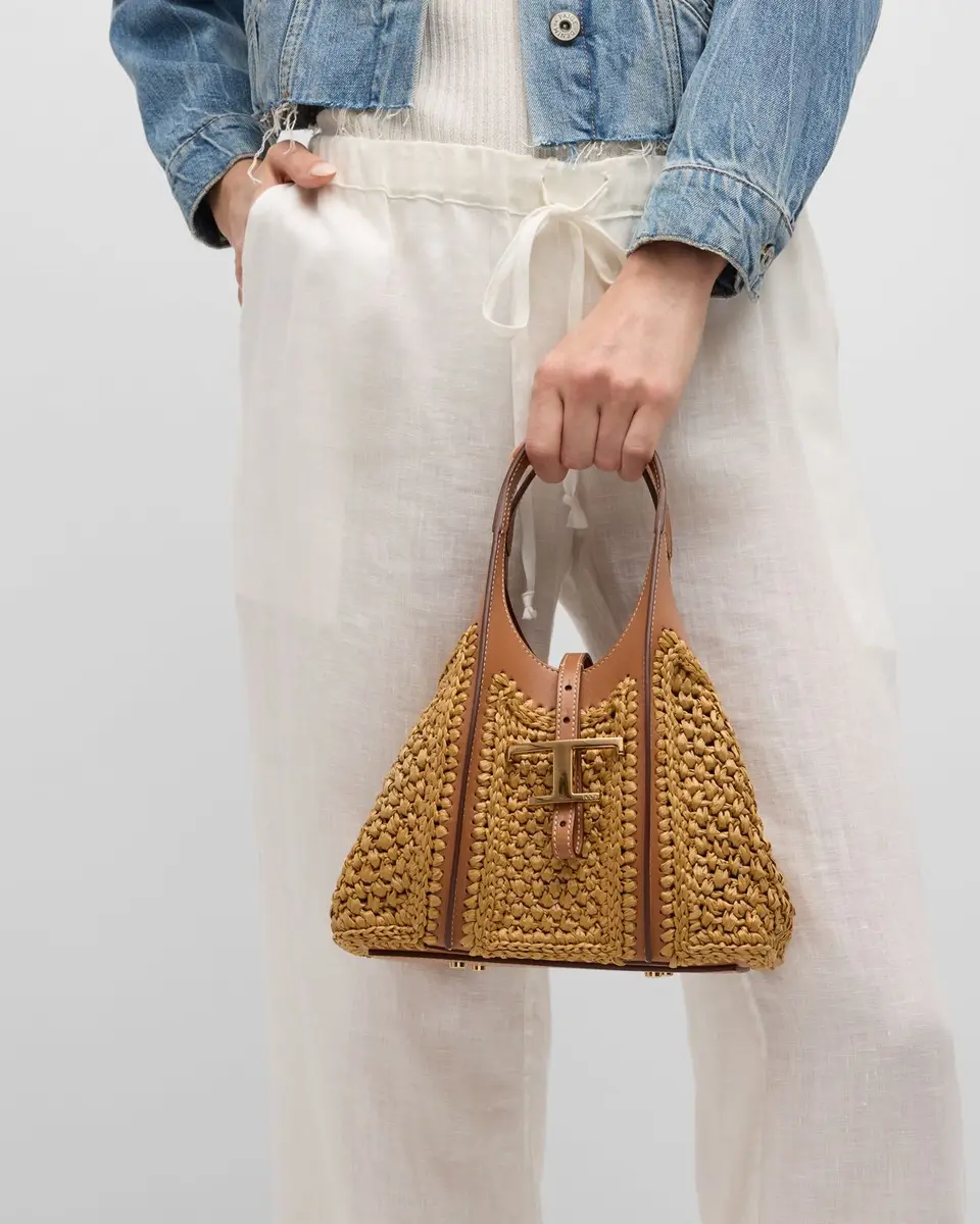 Tod's Mini Raffia T Timeless Tote Shopping Bag | Thumbnail 4 Tod's Mini Raffia T Timeless Tote Shopping Bag | Thumbnail 4