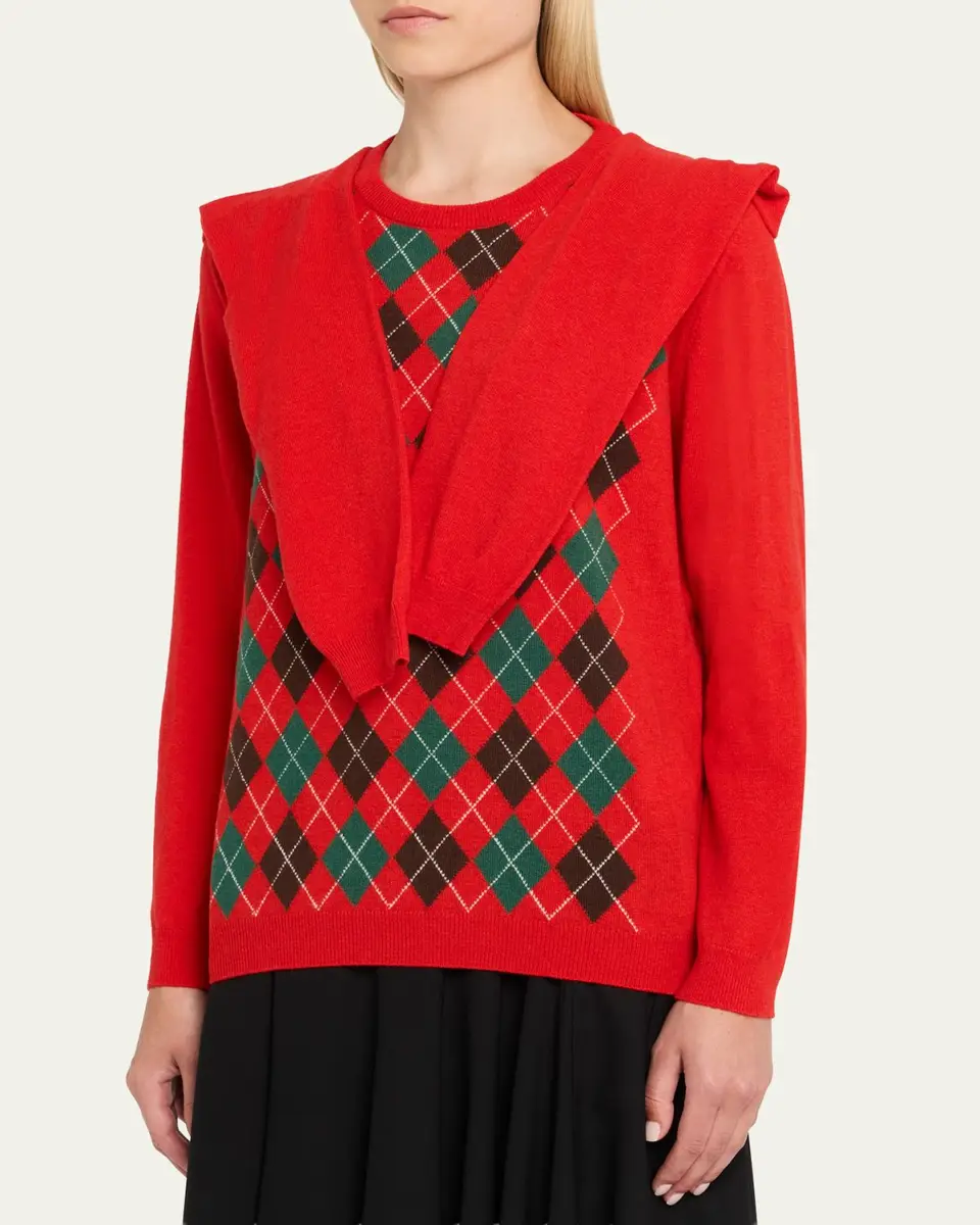 HODAKOVA Double-Sleeve Argyle Crewneck Sweater | Thumbnail 4 HODAKOVA Double-Sleeve Argyle Crewneck Sweater | Thumbnail 4