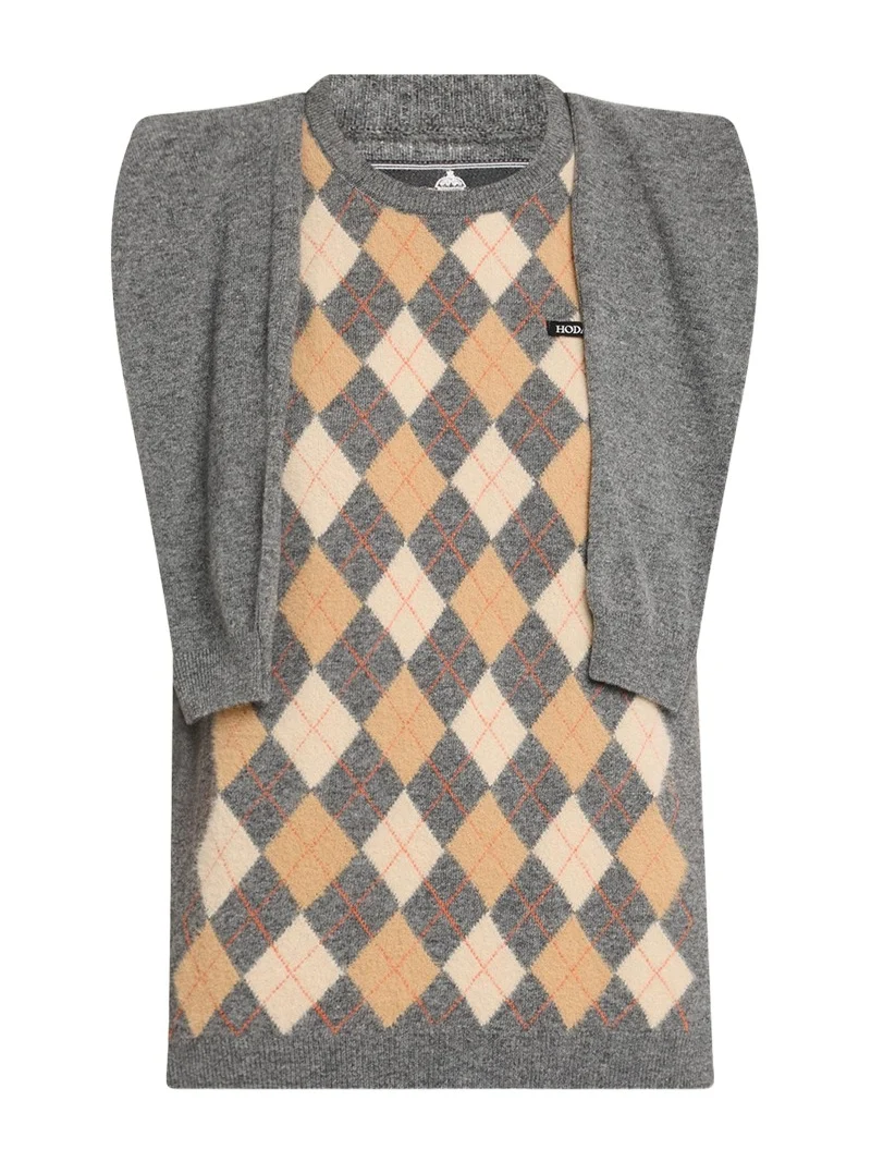HODAKOVA Argyle Knitted Draped-Sleeve Sweater Vest